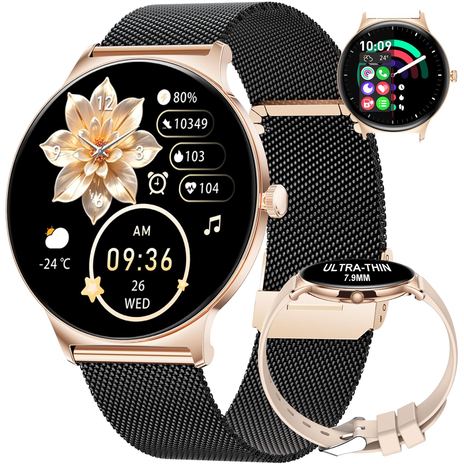 LIGE Montre Connectée Femme, 1.43" HD AMOLED Ultra-Fin Smartwatch avec Appel Bluetooth, Montre de Fitness 100+ Modes Sportifs, Santé Au Féminin,Sommeil, Fréquence Cardiaque, Podometre Calories,IP68