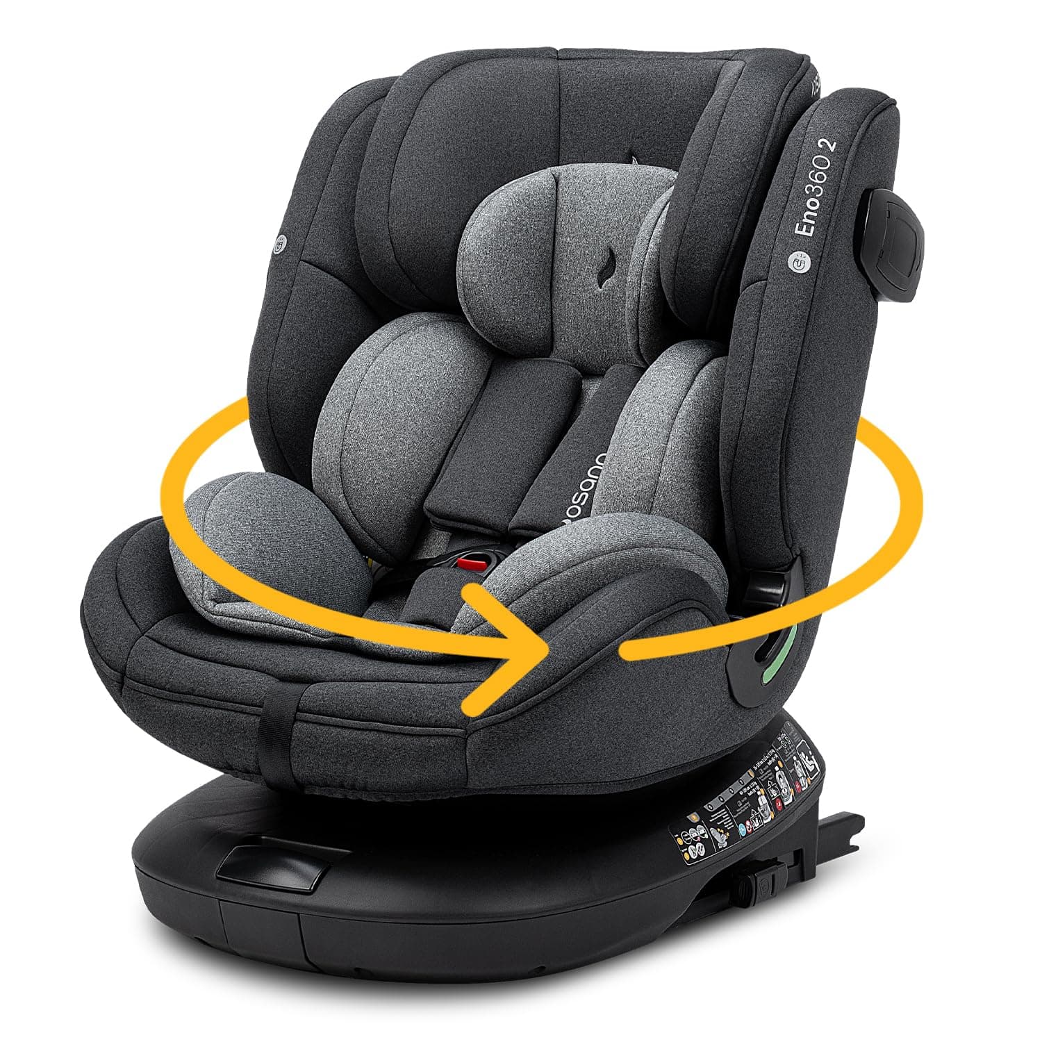 Osann Eno360 2 – 360 Grad drehbarer Kindersitz 40-150 cm, mitwachsender Reboarder mit Isofix, i-Size Kinderautositz ab Geburt – Dark Grey Melange