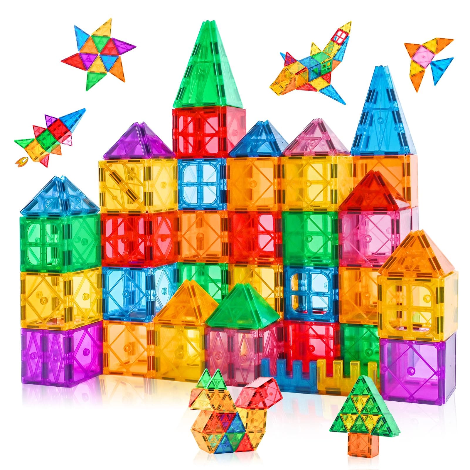 Katiago Costruzioni Magnetiche Bambini, 64 Tessere Magnetiche Colorate di 3 4 5 anni Blocchi Magnetici per Bambini Regalo di Compleanno Costruzione Giocattoli Montessori per ragazzi e ragazze