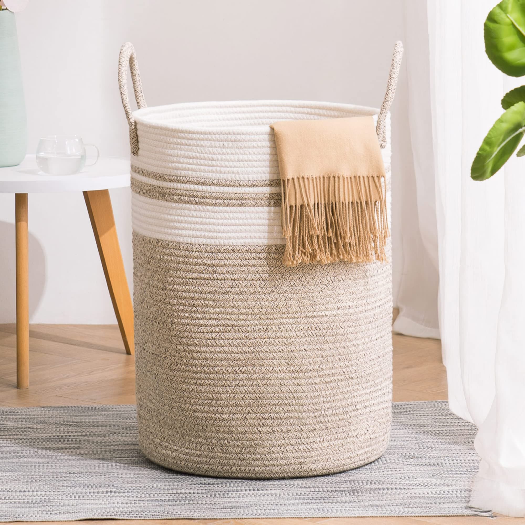 YOUDENOVA Corbeille à Linge Panier à Linge Panier de Rangement Panier Linge Sale Corde en Coton 38cm(D) x50cm(H) Z-Marron
