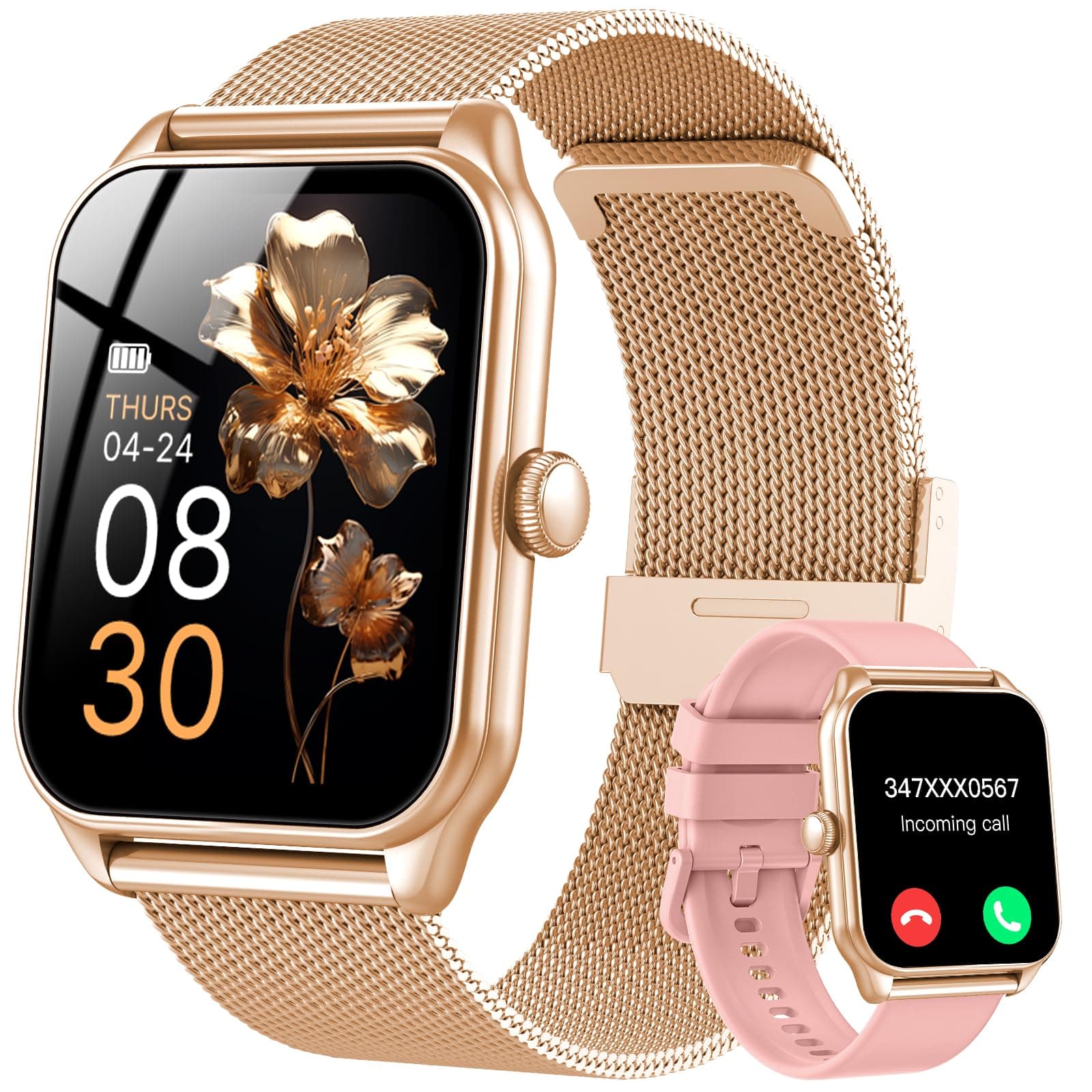 Smartwatch Donna, 1,91" HD Orologio Smartwatch Donna con Chiamate Bluetooth, 120+ Modalità Sport, Monitoraggio Salute 24/7, Impermeabile IP68, Fitness Tracker Compatibile con Android e iOS, Oro rosa