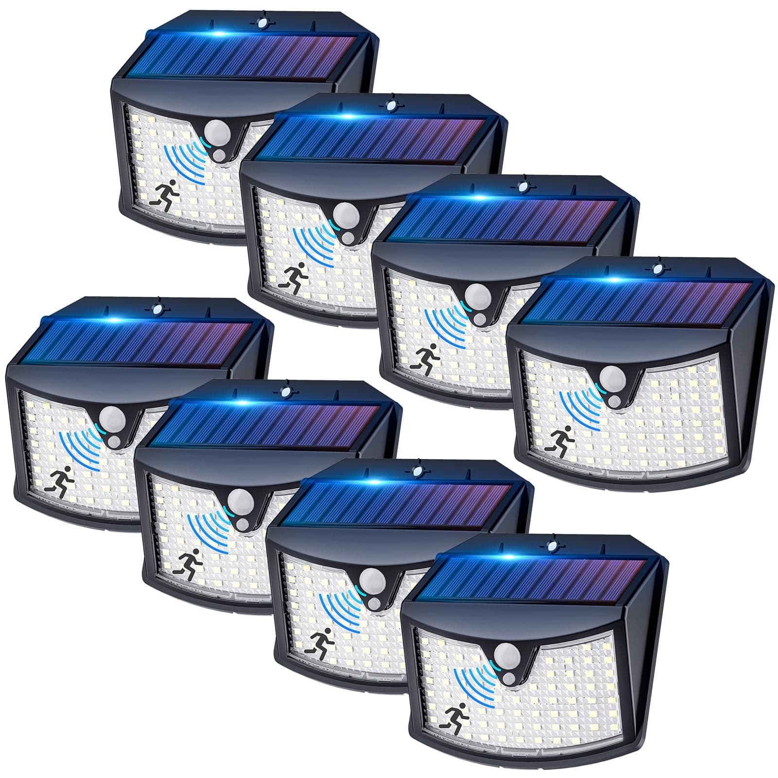 Giliwosy Luz Solar Exterior, 8 Paquete/3 Modos IP65 Impermeable Focos LED Exterior Solares con Sensor de Movimiento, Luces Solares LED Jardin para Garajes Caminos Puertas (Blanco Frío)