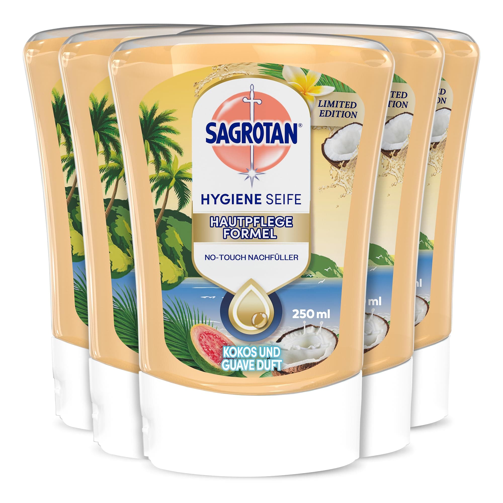 Sagrotan No-Touch Nachfüller Hawaii Sunshine Limited Edition – Für den automatischen Seifenspender – 5x250ml