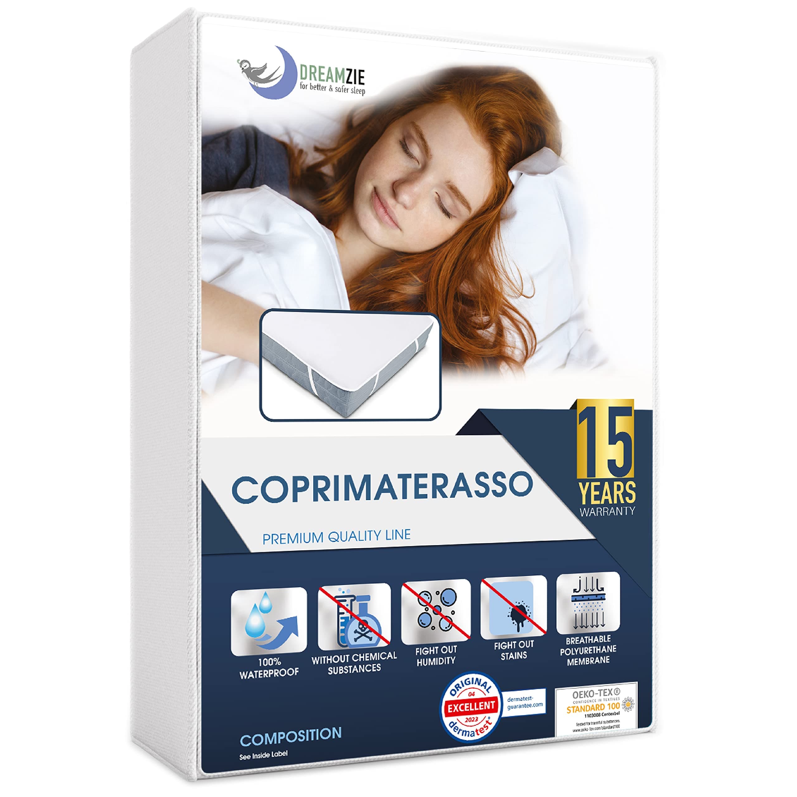 Dreamzie Coprimaterasso una Piazza e Mezza 120x190 cm - OEKO TEX - 4 Angoli Elastici - Impermeabile - Per Materasso 120 x 190 cm