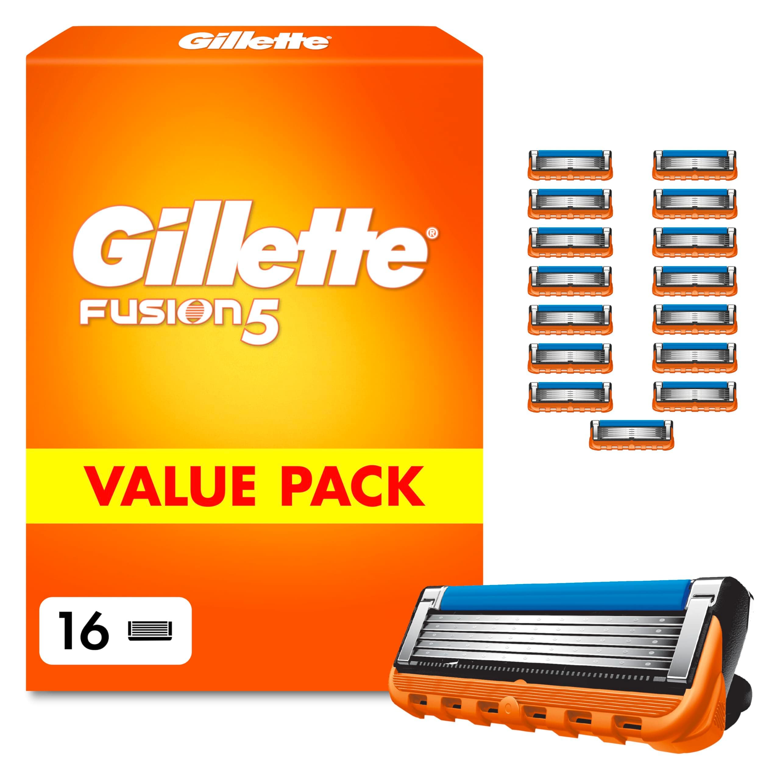 Gillette Fusion5 Rasierklingen, 16 Original Ersatzklingen, Klingen für Herren mit Größerem Gleitstreifen für Ein Sanftes Gleiten und 5 Klingen für Eine Unglaublich Gründliche und Komfortable Rasur
