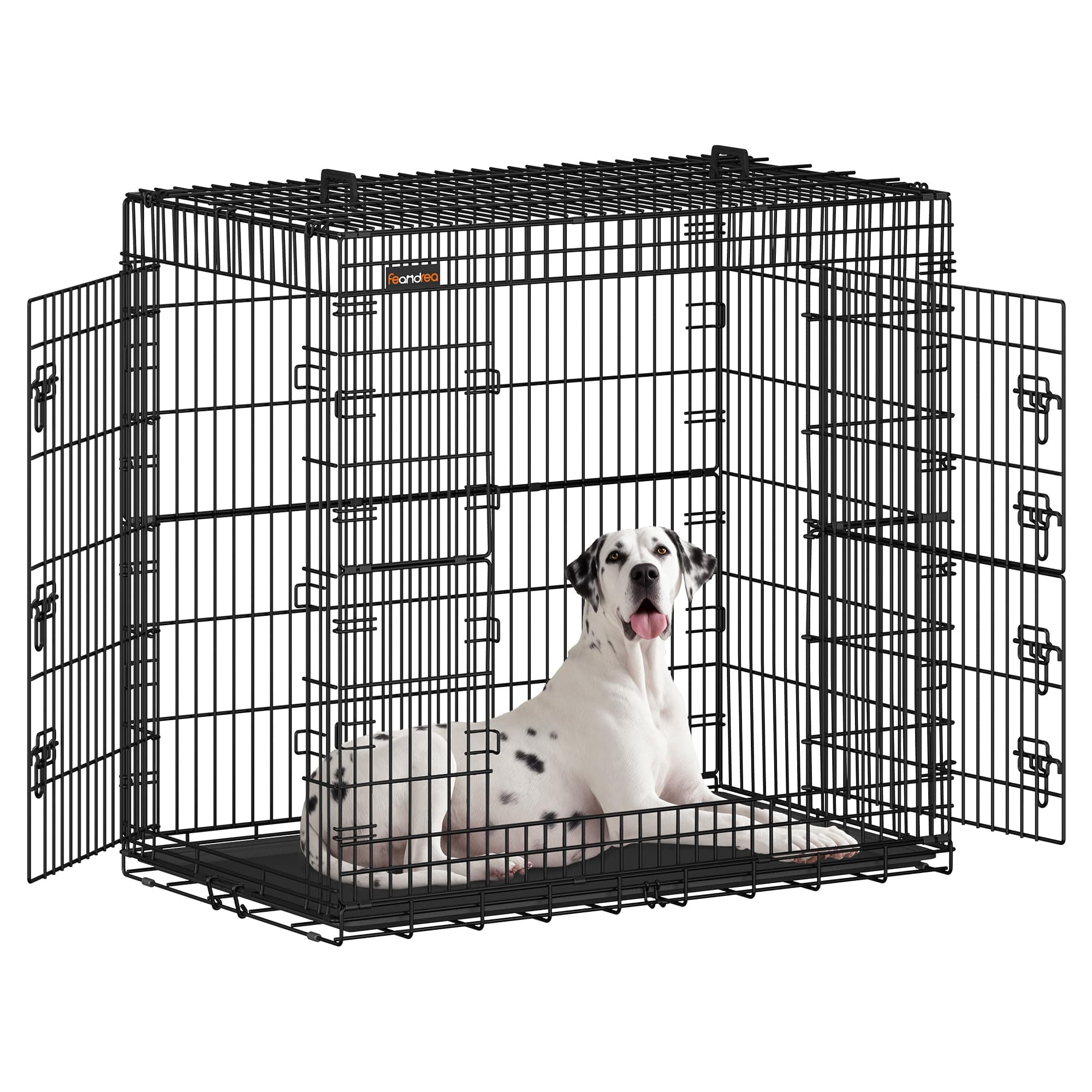 Feandrea Hundekäfig, klappbar, mit 2 Türen, ausziehbare Kunststoffschale, 122 x 74 x 114 cm, XXL, hoch, schwarz PPD050B01