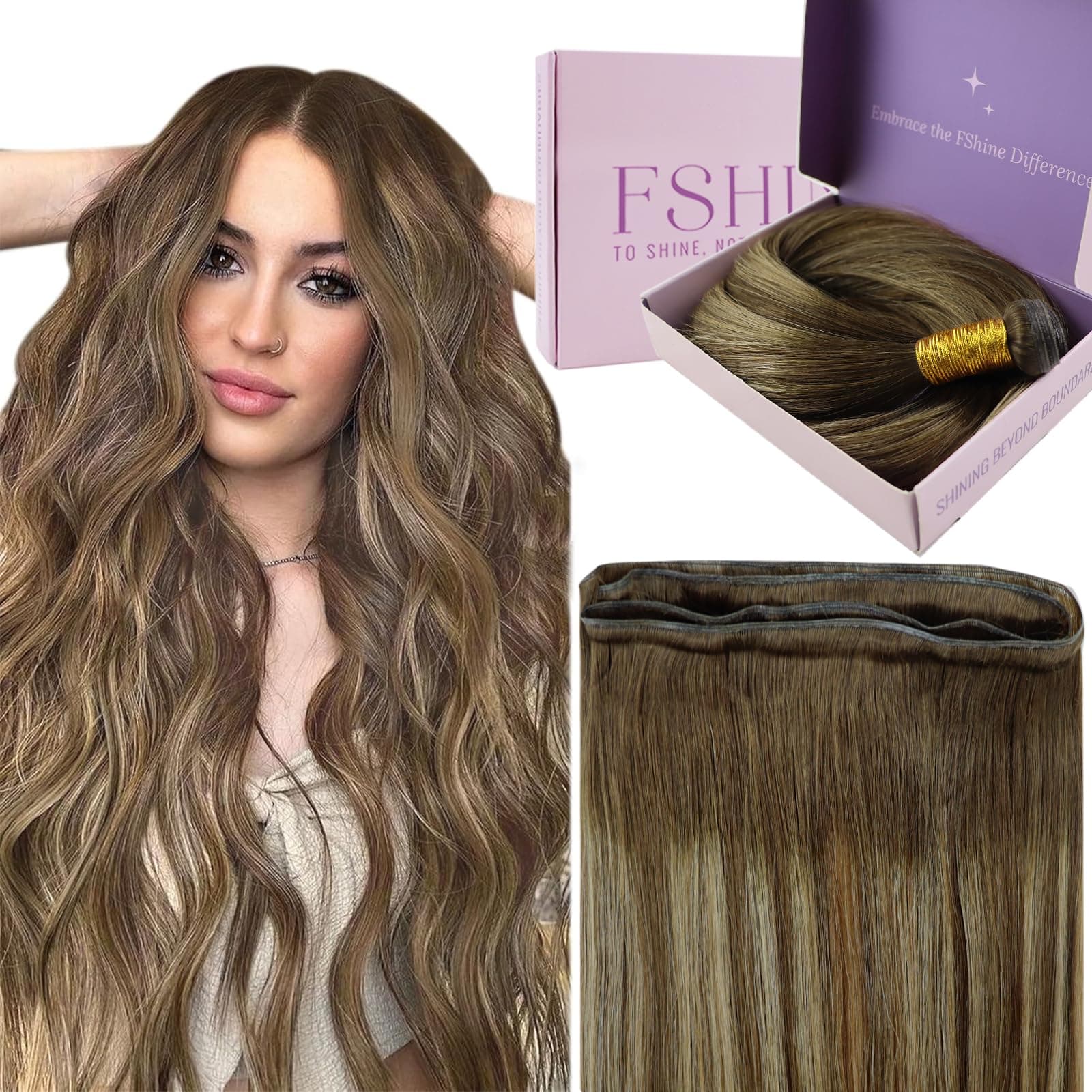 Fshine Génie Tissage Naturel Cheveux Humain 60Cm 60G Cheveux Longs Et Raides Balayage Brun Moyen Avec Blond Miel Tissage Bresilien Extension Couleur 4 24 4