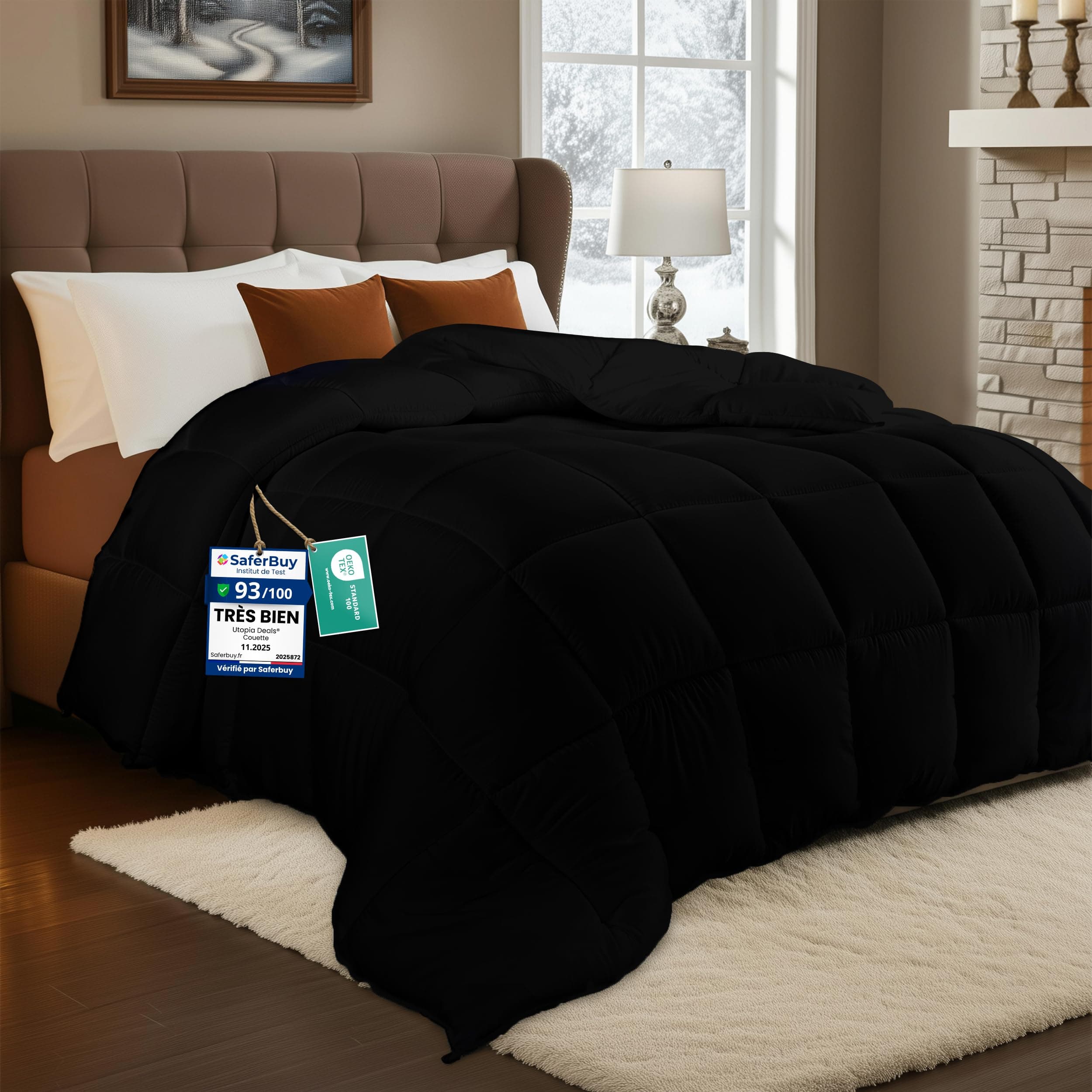 Utopia Bedding Couette 135 x 200 cm, Couette légère avec Rembourrage en Polyester pour 4 Saisons, Microfibre 1 Personne (Noir)