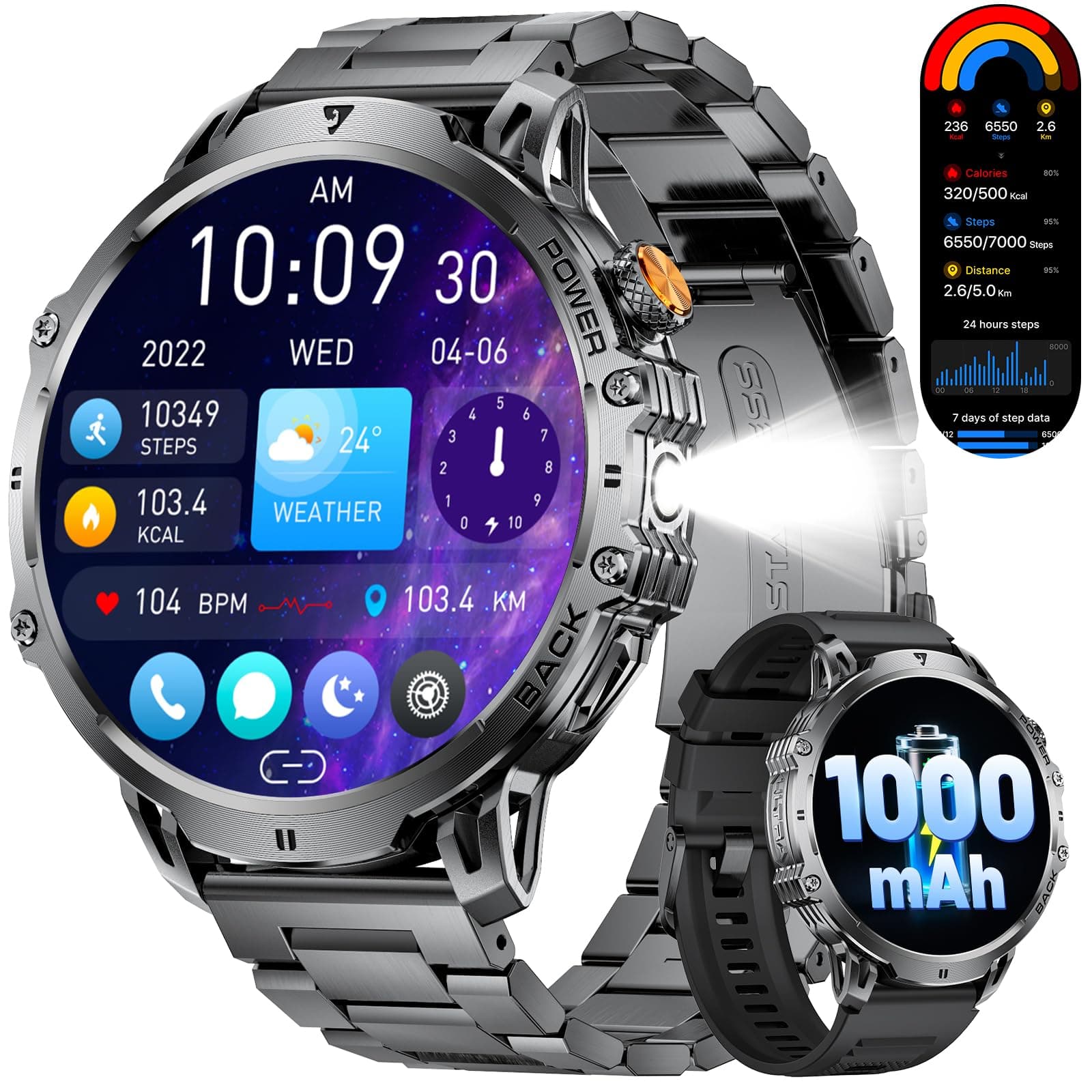 LIGE Reloj Inteligente Hombre,1.85" HD Smartwatch Hombre con Llamadas,Pulsómetro SpO2, Monitor Sueño, Podómetro,Batería de 1000 mAh, 110+ Modos Deportivos iOS Android,Negro
