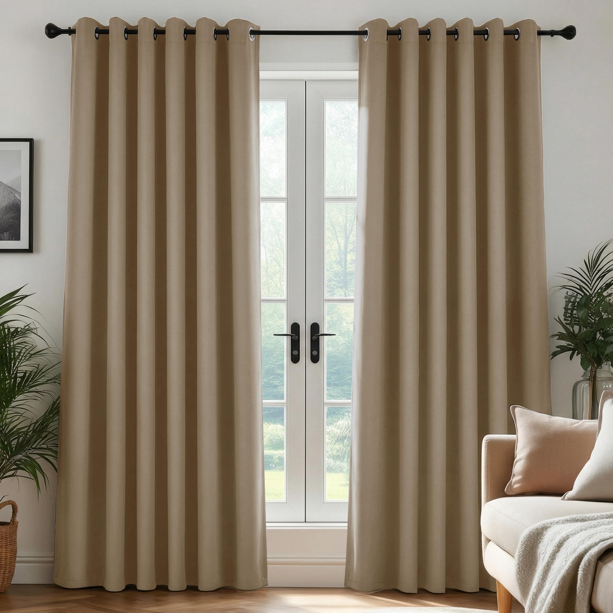 Deconovo Cortinas Térmicas Aislantes Frío y Calor Opacas Blackout – Cortinas Modernas para Salon y Dormitorio, 2 Piezas con Ojales 200x260 cm, Caqui, Elegantes Curtains Aislantes para Hogar