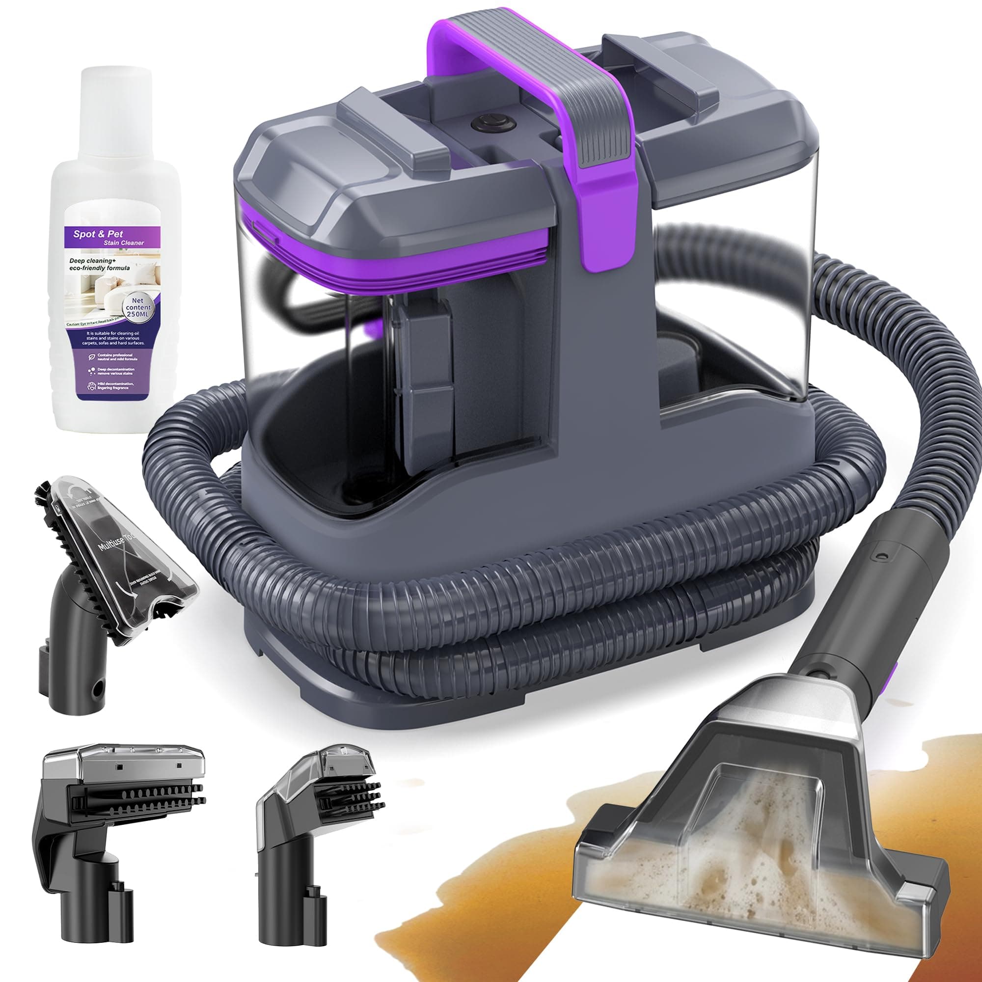 X-cotec Lavatappeti 450W 13kPa, Lava Tappezzeria e Aspira per Divano, Tappeti e Auto, con 3 Spazzole e Sistema a Doppio Serbatoio Autopulente, Portatile Leggero 2,6kg