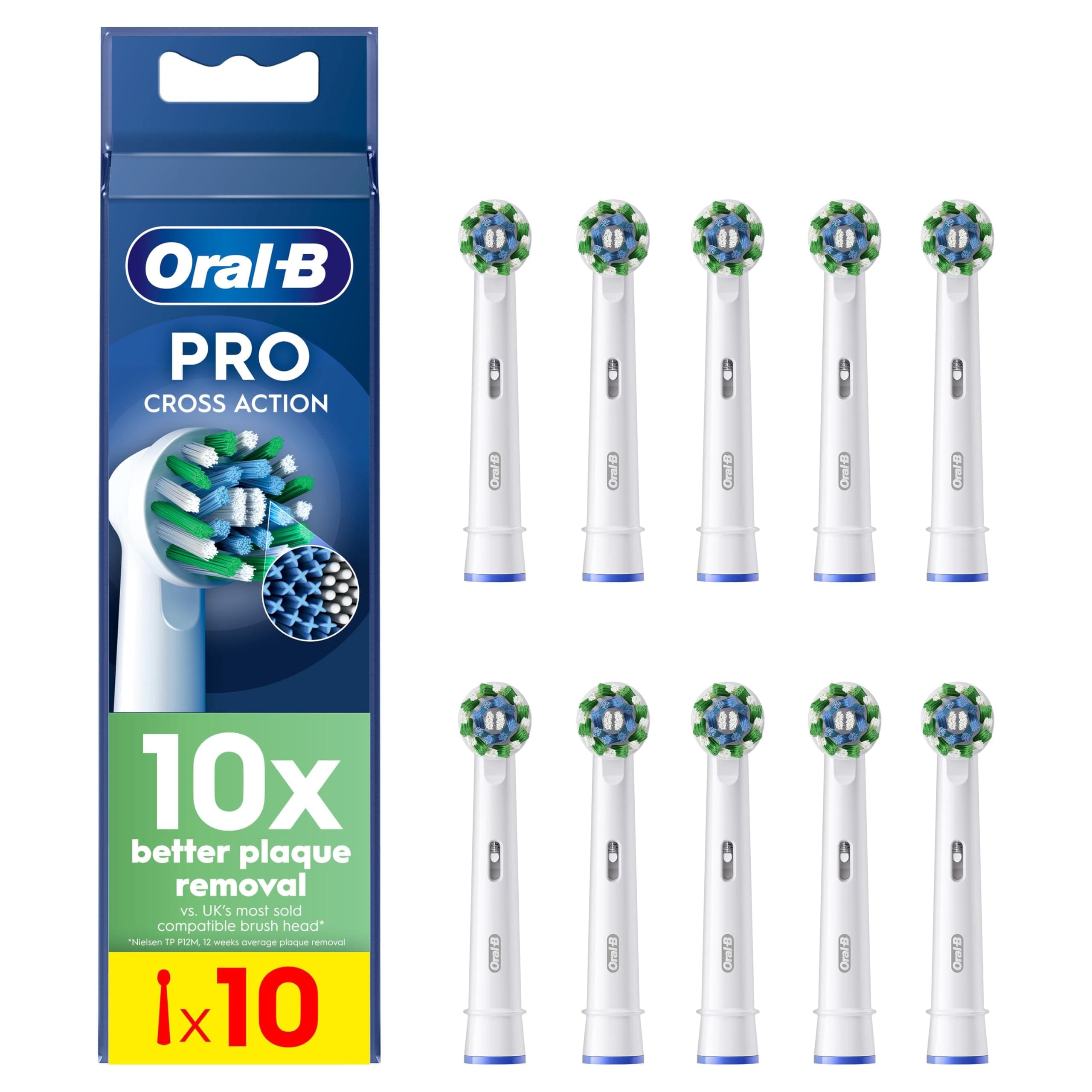 Oral-B Pro CrossAction Cabezales De Recambio ORIGINALES para Cepillo de Dientes Eléctrico Oral B Pro, Pack de 10 Recambios Con Indicador De Uso, Blanco