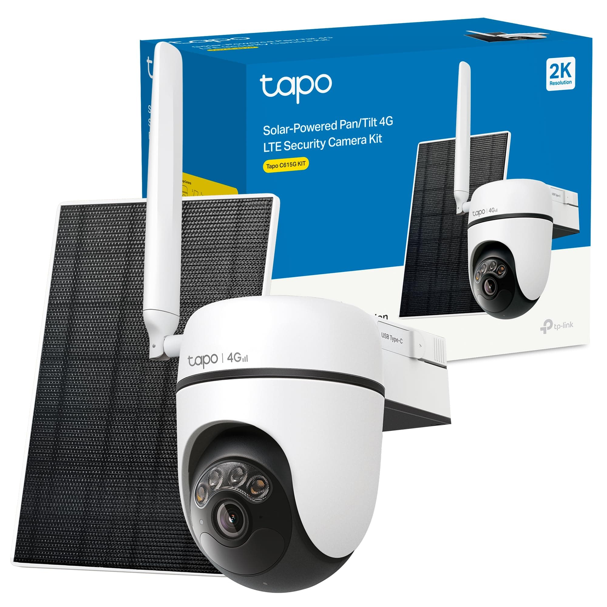 Tapo C615G Kit - 4G LTE Solar Security Camera with Pan/Tilt 360°, Color Night Vision, AI Person/Vehicle/Pet Detection, Local and Cloud Storage