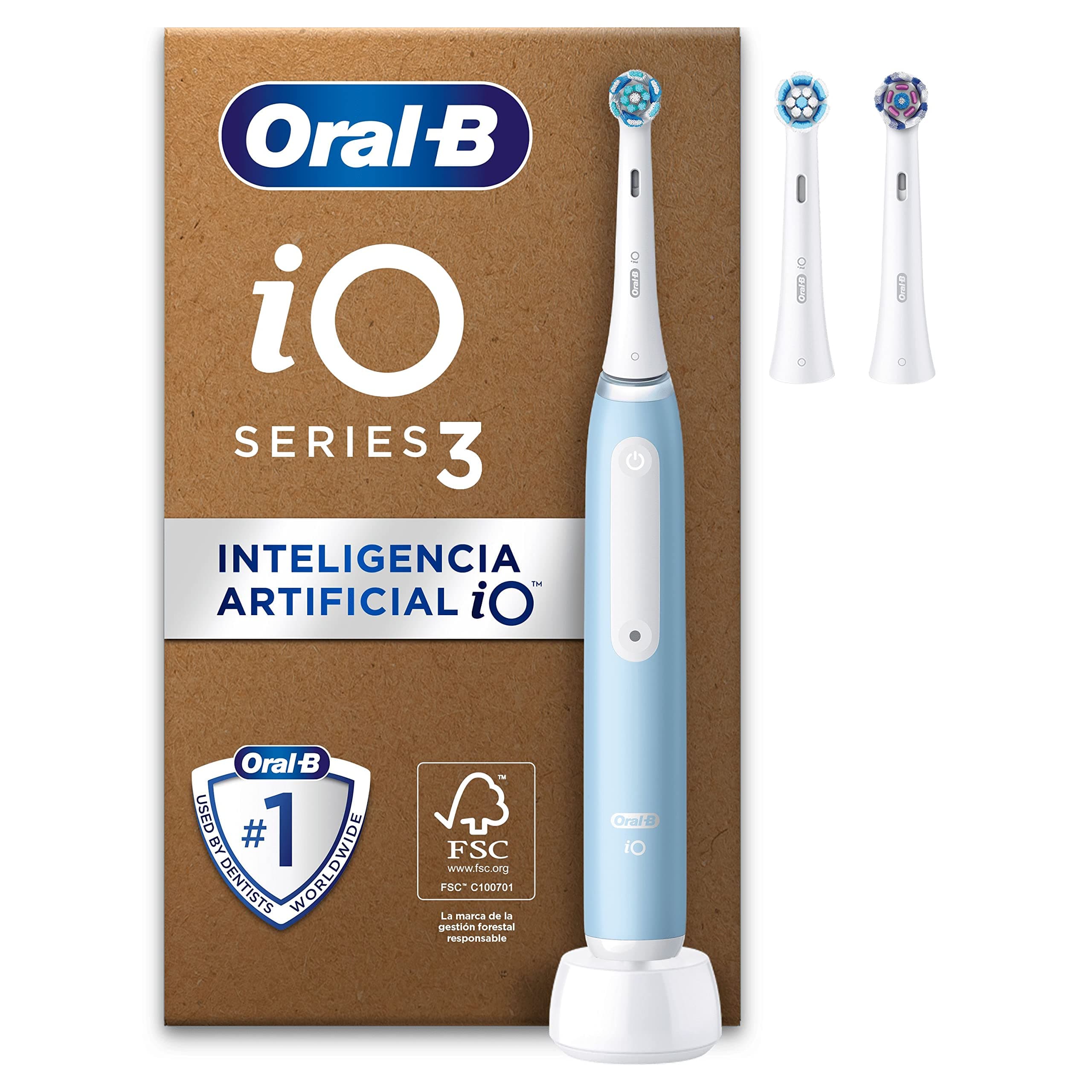 Oral-B iO 3 Cepillo De Dientes Eléctrico con Mango Recargable y 3 Cabezales de Recambio, Diseñado Por Braun, Regalos Originales para Mujer y Hombre - Azul