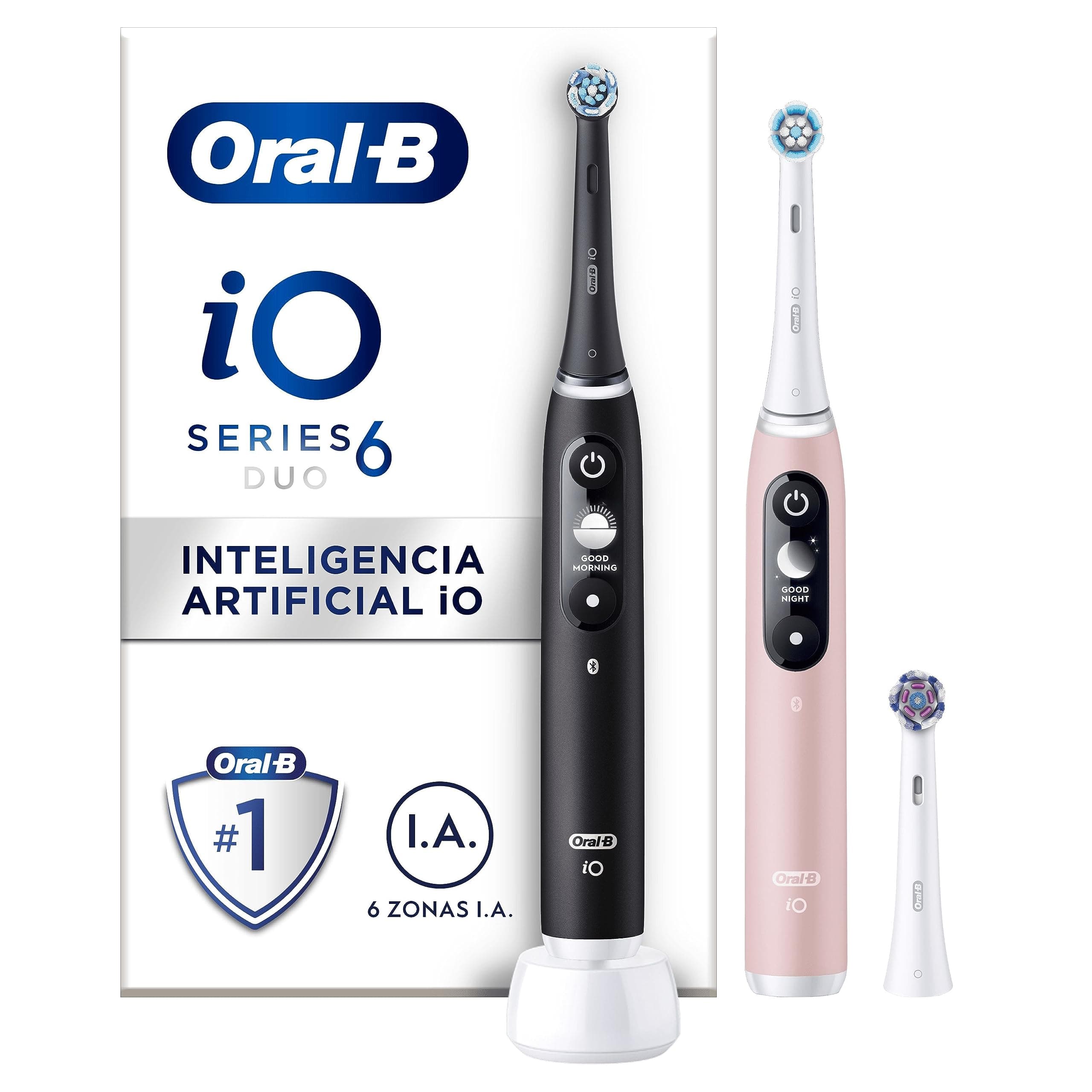 Oral-B iO 6 Cepillos de Dientes Eléctricos con 1 Mango Recargable, Duo Pack, + 1 Cabezal de Recambio, Diseñado Por Braun - Negro y Rosa