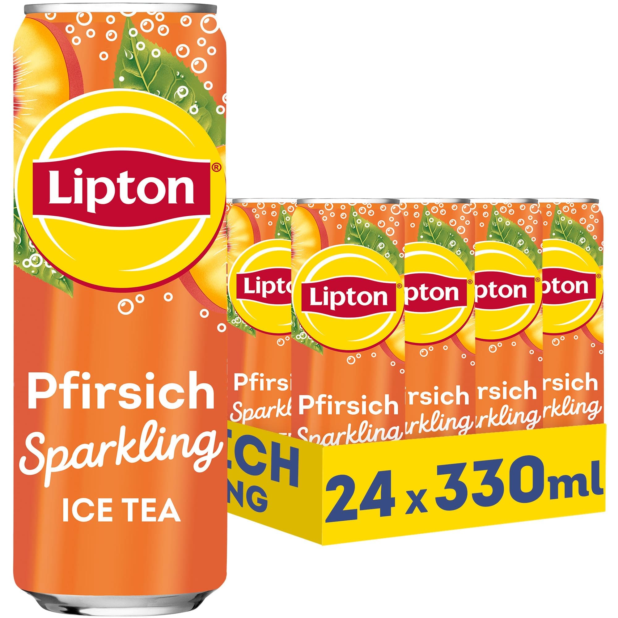 LIPTON ICE TEA Sparkling Peach, Eistee mit Kohlensäure und Pfirsich Geschmack, EINWEG (24 x 0.33 l) (Verpackungsdesign kann abweichen)