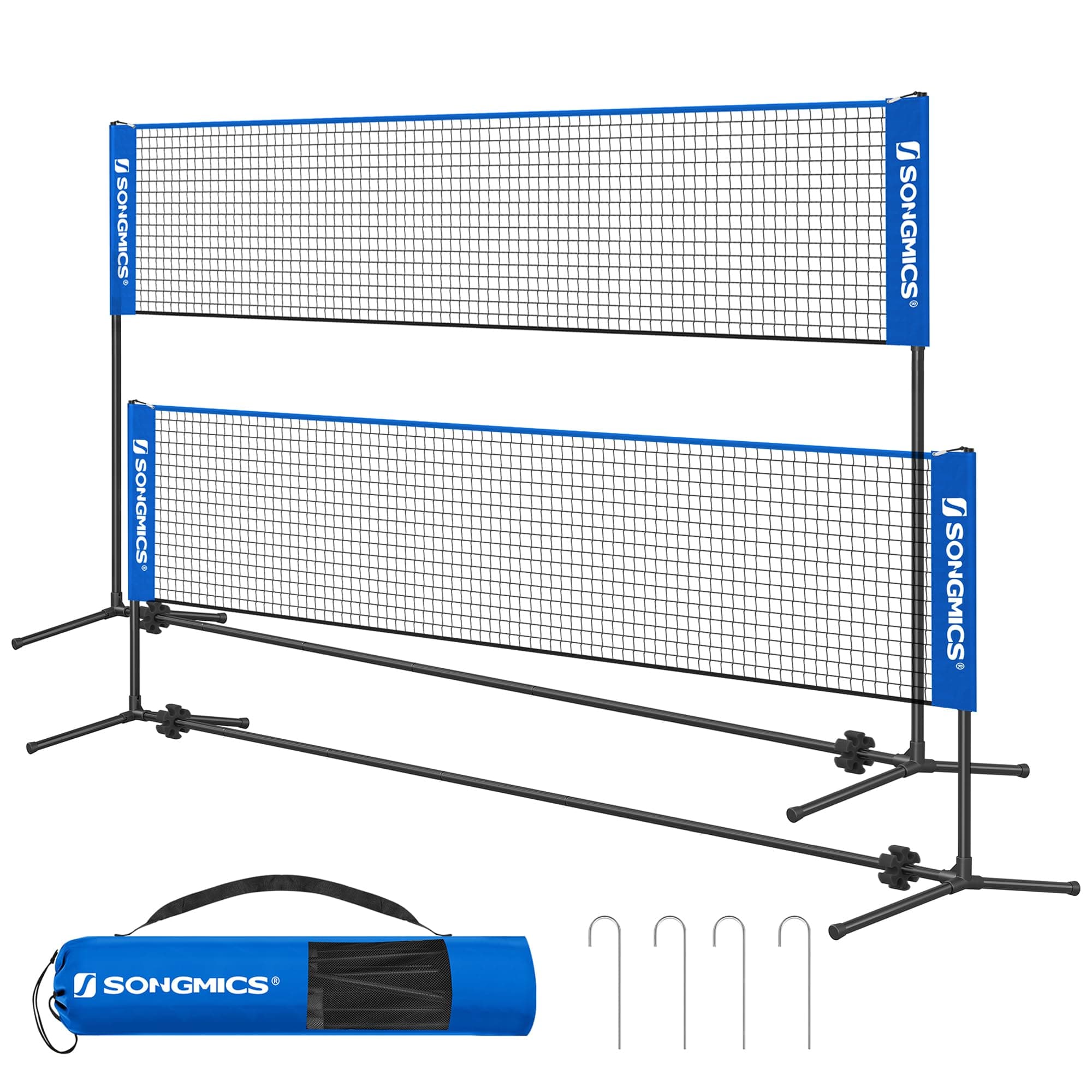 SONGMICS 300 cm/400 cm/500 cm Badmintonnetz, Volleyballnetz, höhenverstellbare Stangen, tragbares Set für Tennis, Beach-Volleyball, für Garten, Park, Outdoor