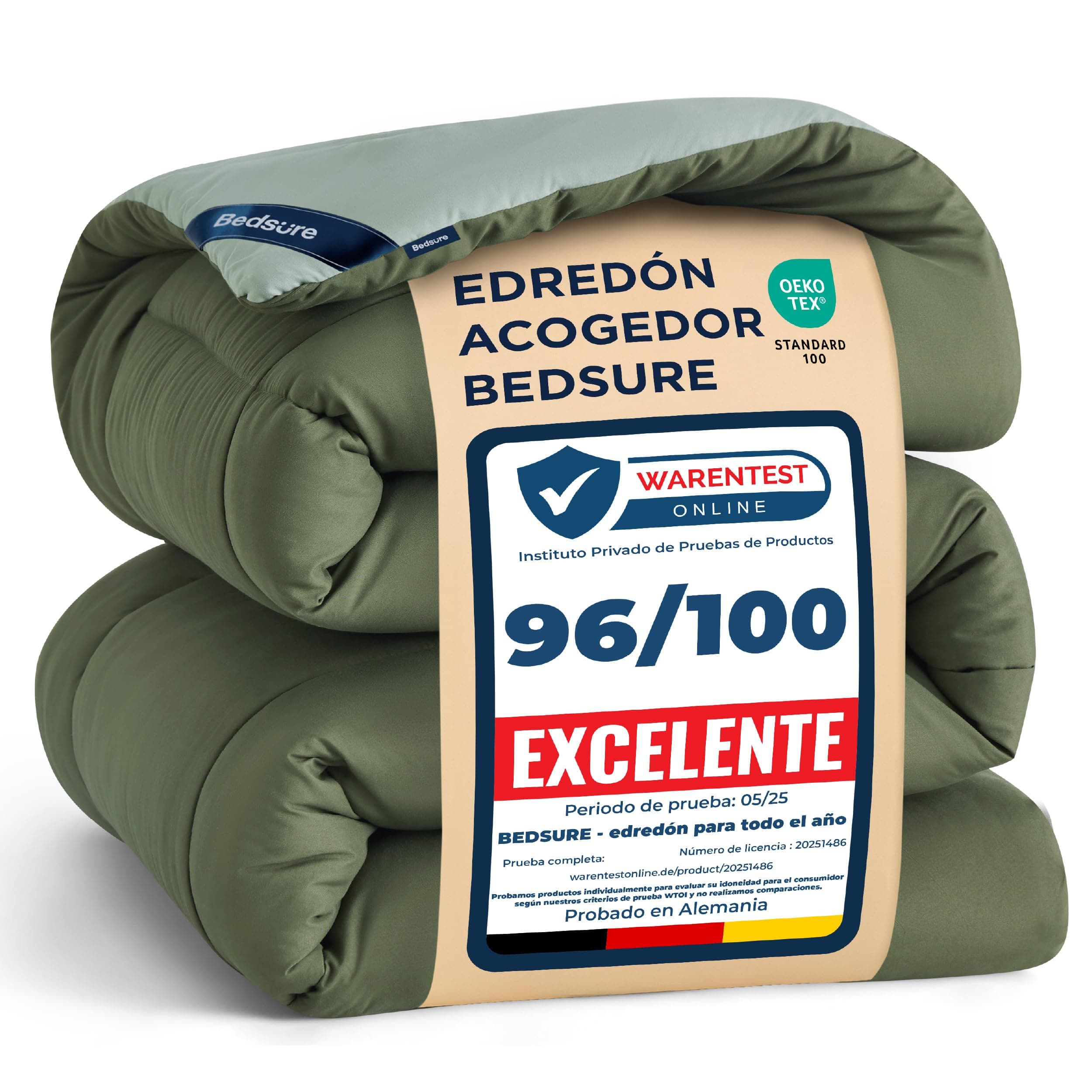 Bedsure Couette 155x220 Quatre Saisons Toute l'Année - Couette sans Housse 155x220cm 300g/m² - 4 Saisons Reversible Vert Bronze/Vert Iceberg, Duvet Doux et Chaud pour Allergiques