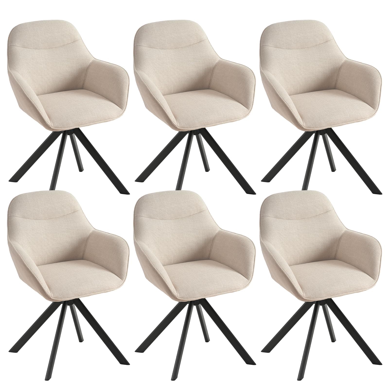 Goeurvant Juego de 6 sillas de Comedor giratorias con reposabrazos, giratorias 360°, tapizadas de Lino, Sillón Moderno de Estilo Nórdico con Patas de Metal para Comedor Salón, Beige
