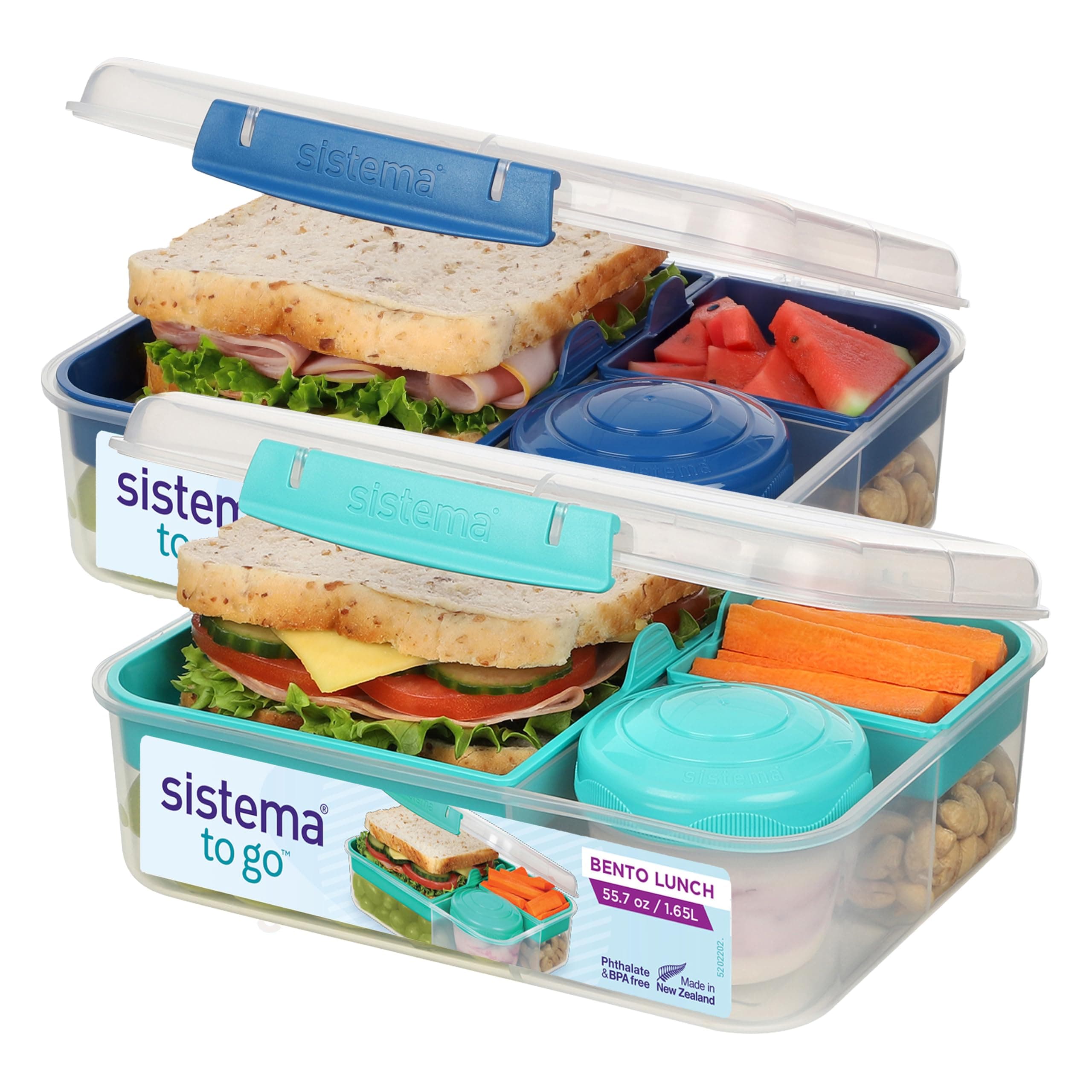 Sistema TO GO Bento-Box Cubes | 1,65 L | Brotdose für Pause mit Fächern und Snackbox | BPA-frei | 2 Stück | Minty Teal & Ocean Blue