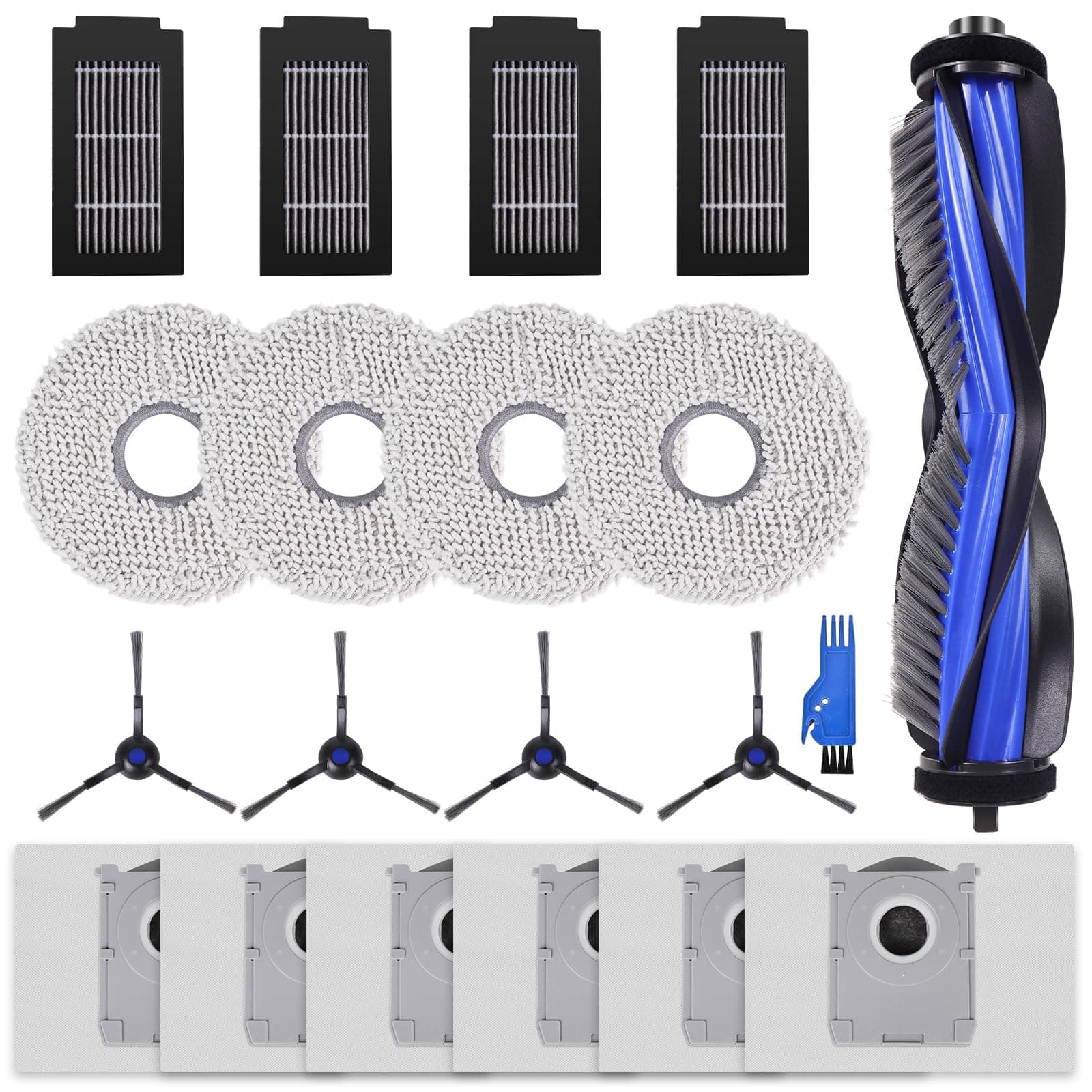 VIEWALL T50 Accessoires pour Ecovacs Deebot T50 Pro Omni/T50 Omni/T50 Aspirateur,1 Brosse Principale, 4 Lingettes, 4 Brosses Latérales, 4 Filtres HEPA, 6 Sacs D'aspirateur, 1 Outil de Nettoyage