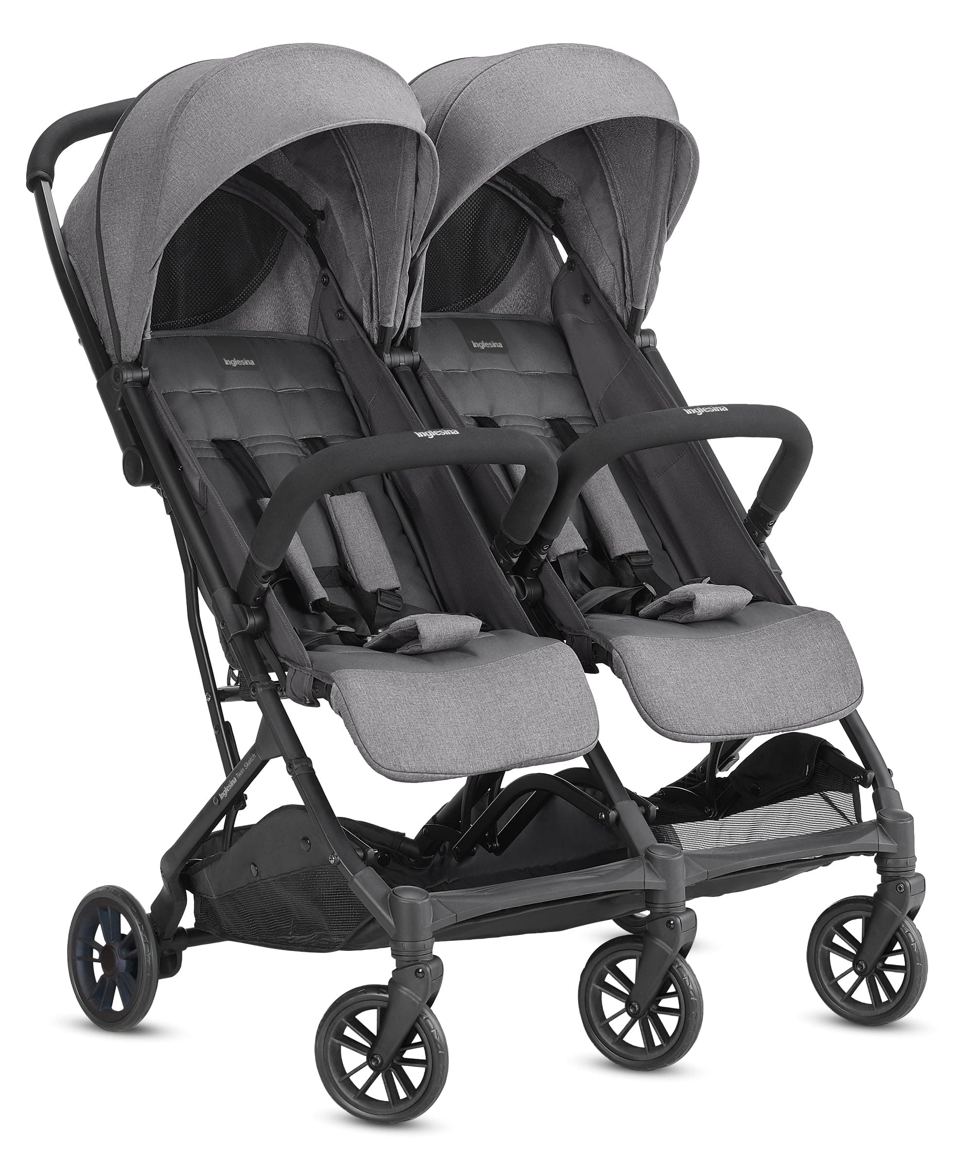 Inglesina Twin Sketch Passeggino Gemellare, Grigio, Ultraleggero, Compatto, per Gemelli o Fratelli e Sorelle, Adatto fino a 15 kg per bambino