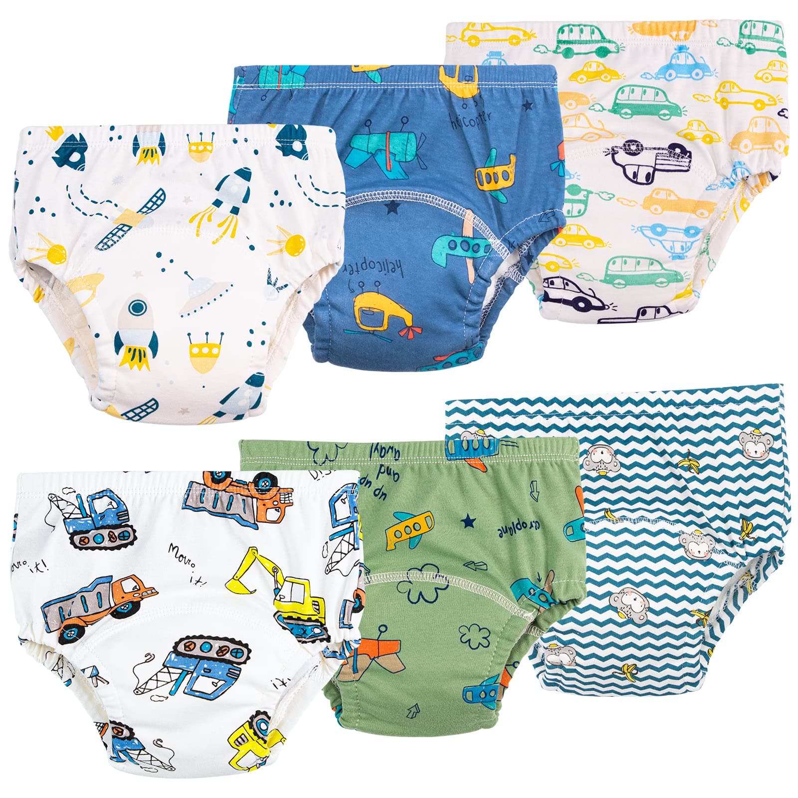 Culotte Apprentissage propreté Fille Garcon，Lot de 6 Coton rembourrées pour bébé propreté Enfant Doux Lavable, 2-6 Ans