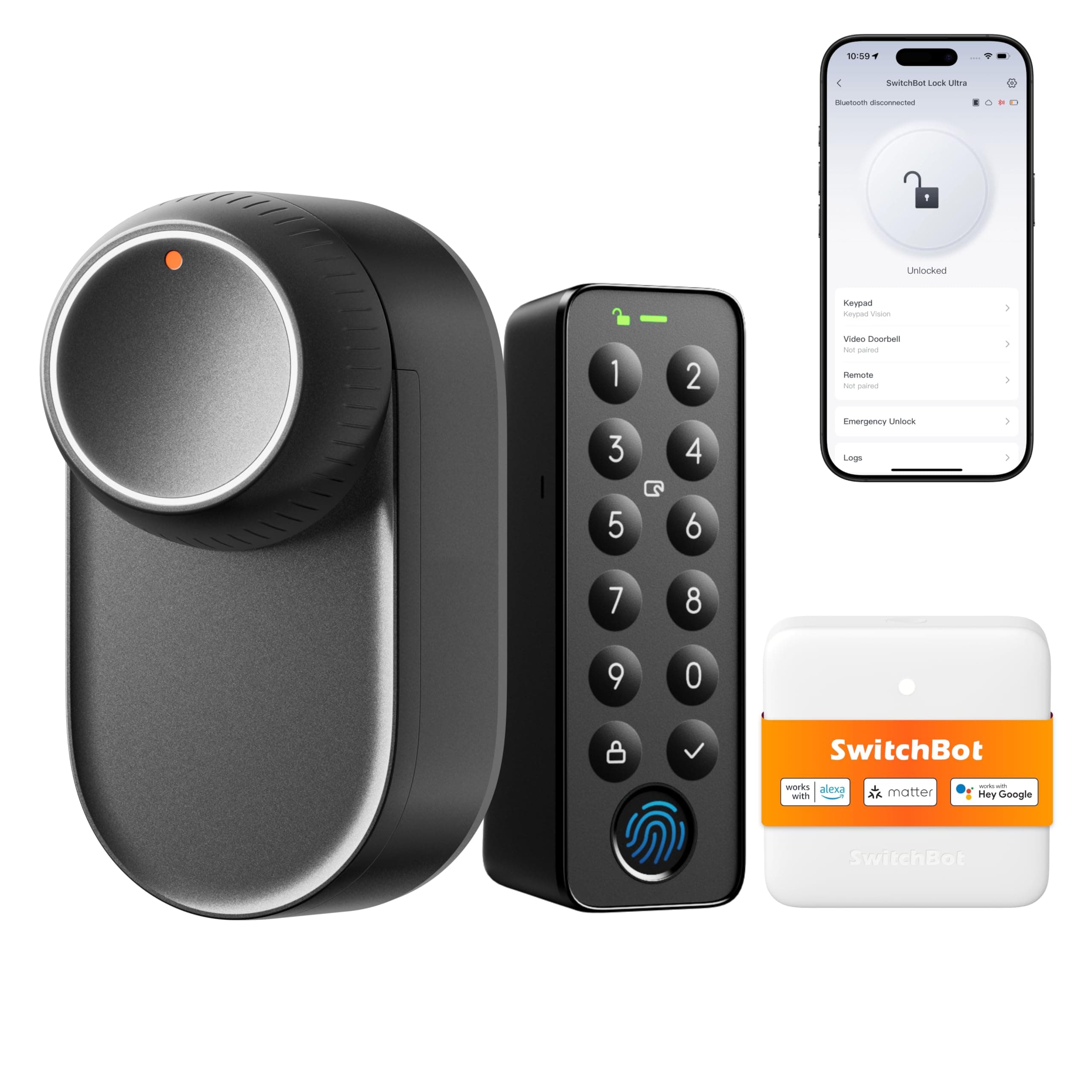 SwitchBot Lock Ultra, Cerradura Inteligente WiFi con Teclado De Pantalla Táctil, Huella Dactilar, Cerradura Electrónica con Batería Recargable, Compatible con Cilindro Europeo, Matter/Alexa/Google
