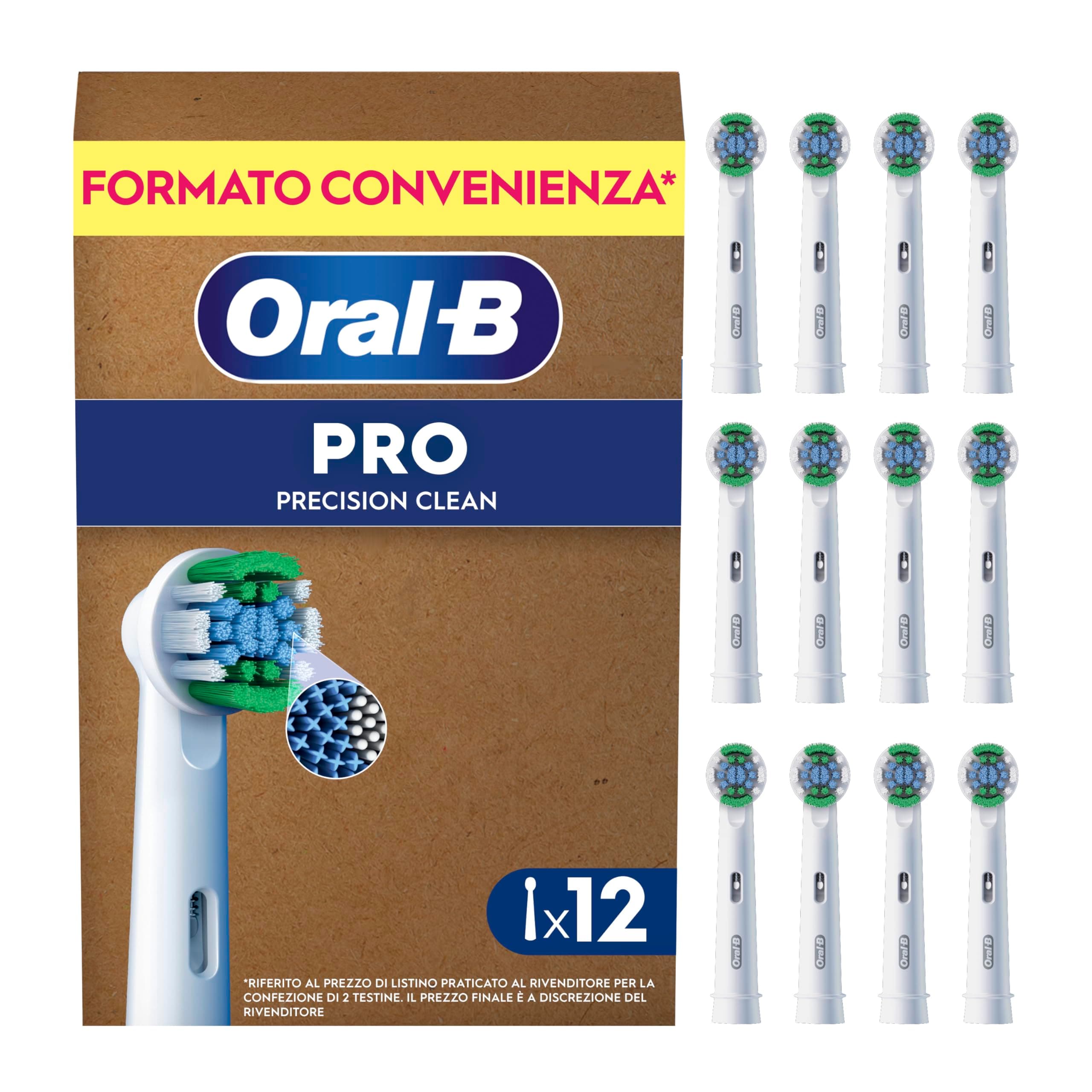 Oral-B Testine Di Ricambio per Spazzolino Elettrico Oral B, 12 Testine Pro Precision Clean, Per Una Pulizia Denti Efficace, Confezione Adatta Alla Buca Delle Lettere