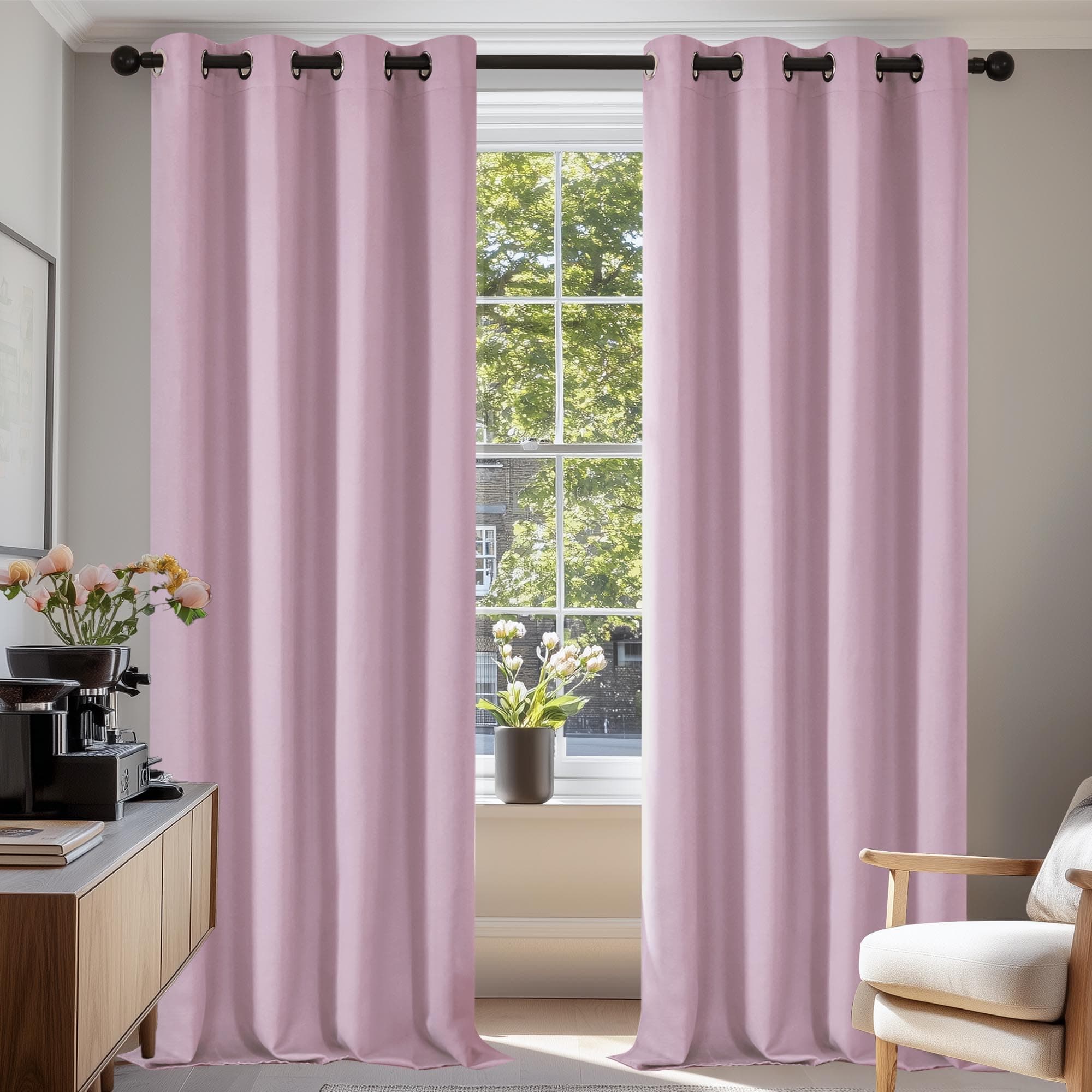 Deconovo Rideaux Occultants Isolant Thermique Anti Froid, Design Moderne à Oeillets, Rideaux pour Chambre Fille, 140x220 CM (Largeur x Hauteur), Rose Pale, 2 Pièces
