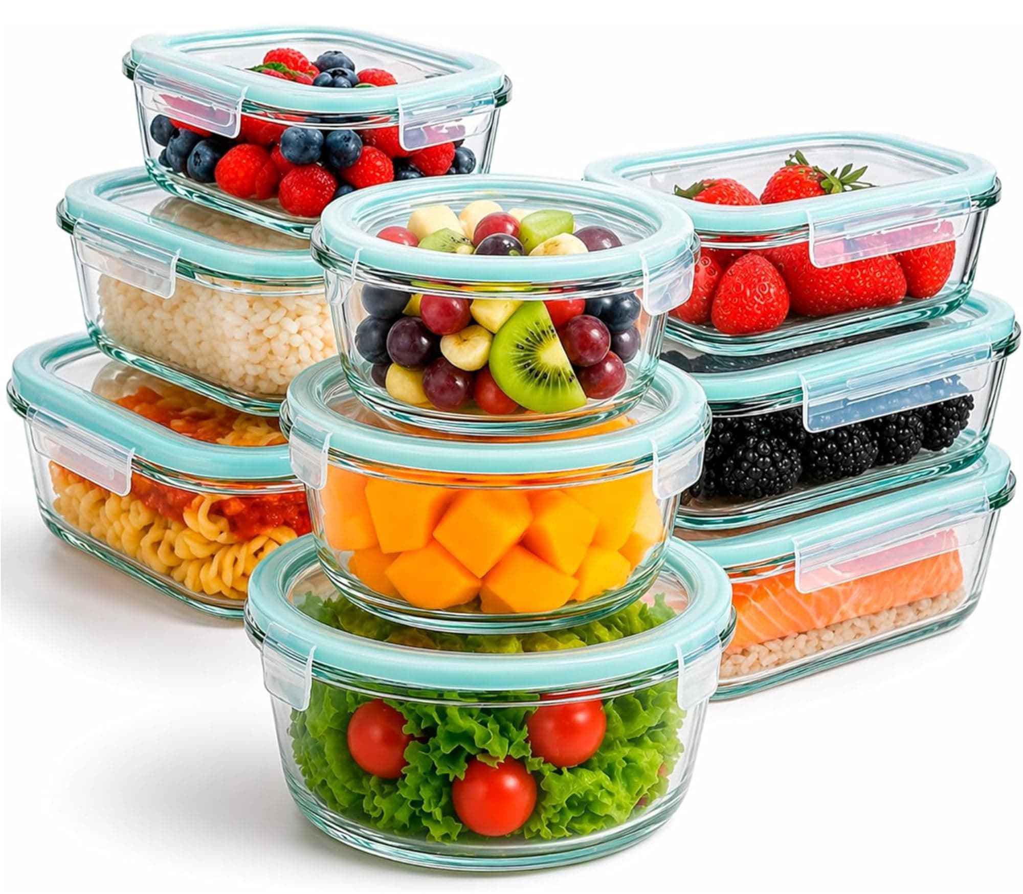 edihome, Boîte Alimentaire Hermétique en Verre, 8, 14 ou 18 pièces, pour aliments hermétiques, Résistant au lave-vaisselle, Rangement Cuisine, sans BPA, certifié FDA (9 récipients)