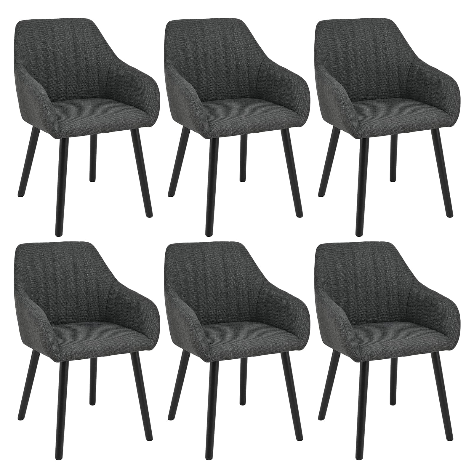 Goeurvant Lot de 6 chaises de salle à manger, cuisine, rembourrées avec accoudoirs en polyester et pieds en bois, noires, pour salle à manger, cuisine, gris foncé