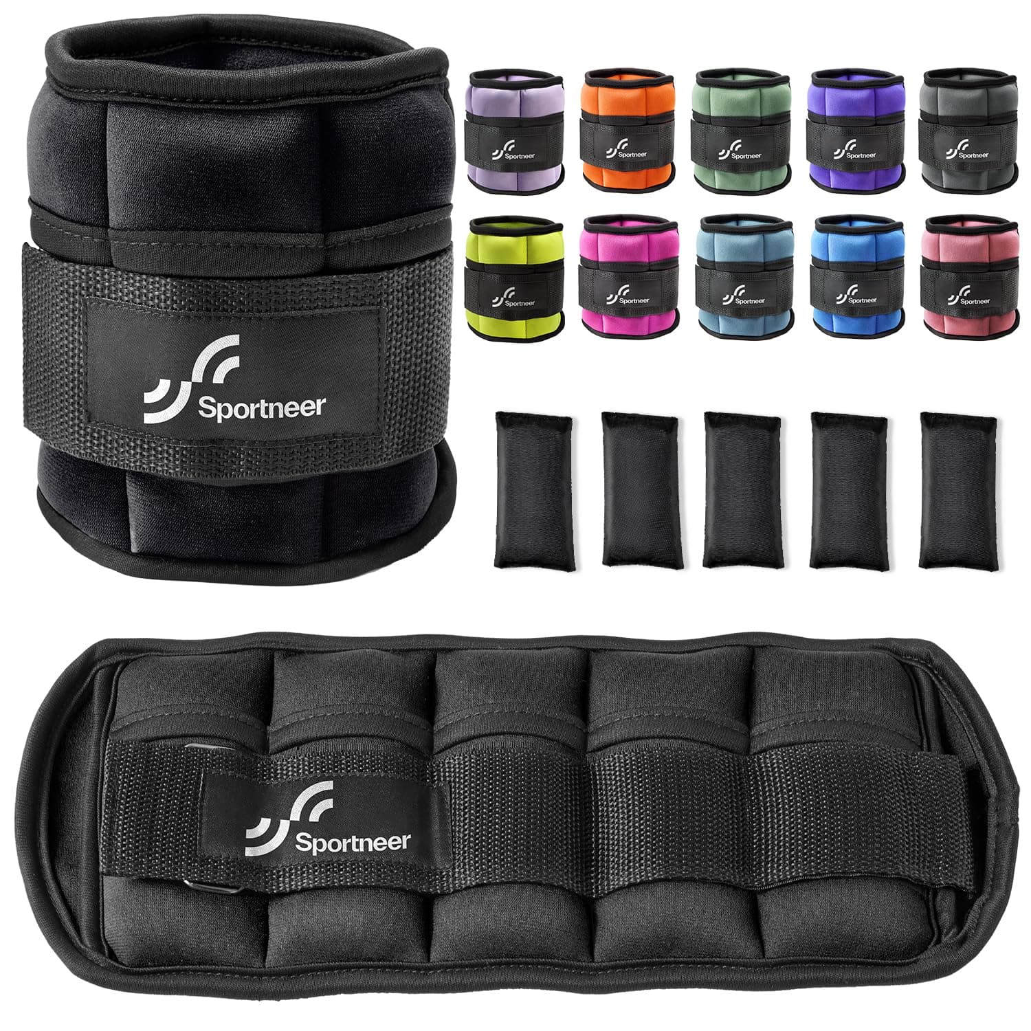 Sportneer Pesi regolabili alla caviglia: 1 paio di pesi da polso da 0,9/1,8/2,7/3,6/4,5 kg, pesi per gambe per donne, uomini, palestra, fitness, allenamento, camminata, jogging, 2,2 kg per caviglia