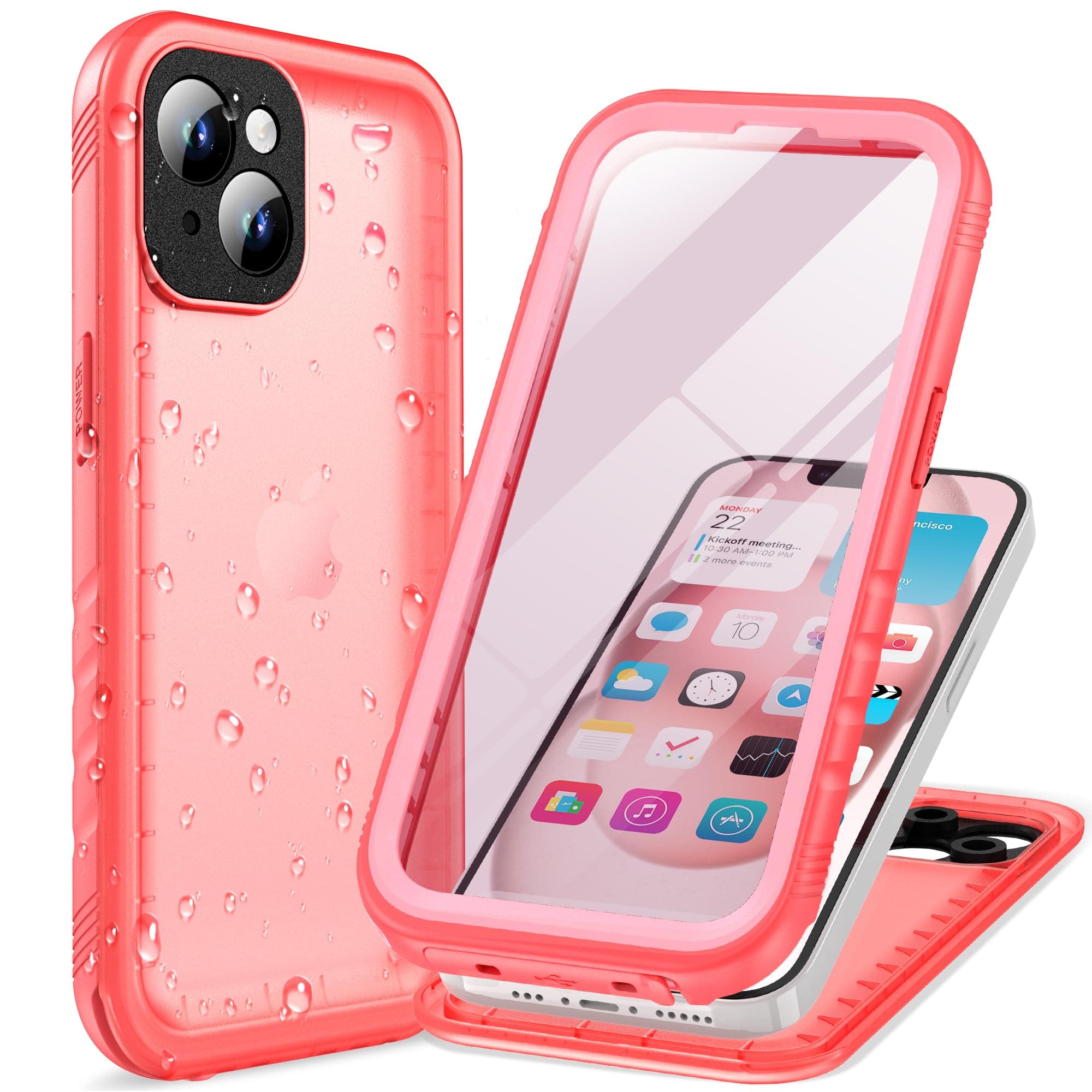 Cozycase Cover Impermeabile Antiurto Per iPhone 13 - Militare 360 Gradi Indistruttibile 【IP68 Waterproof】 Custodia Subacquea Anticaduta Antishock Antigraffio Antipolvere Antiscivolo Integrale - Rosa