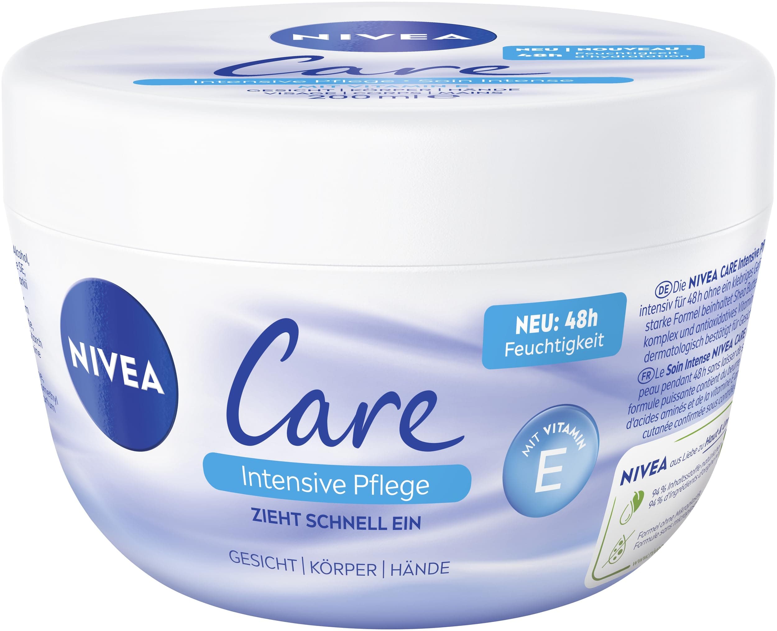 NIVEA Creme Care Intensive Pflege, Gesicht- und Körperpflege für 48h intensive Feuchtigkeit, schnell einziehende & nicht fettende Feuchtigkeitscreme (200 ml)