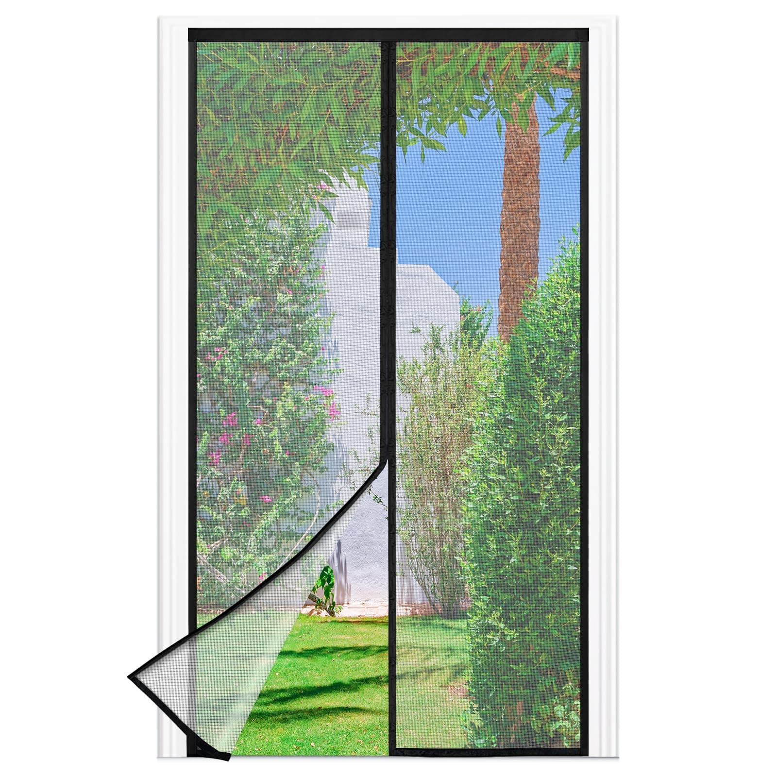 Mosquitera Puerta Magnetica - 120 x 210 CM - Negro, Mosquiteras para Puertas, Cierre Magnético de Arriba a Abajo, Automáticamente,Mantiene el Aire Fresco
