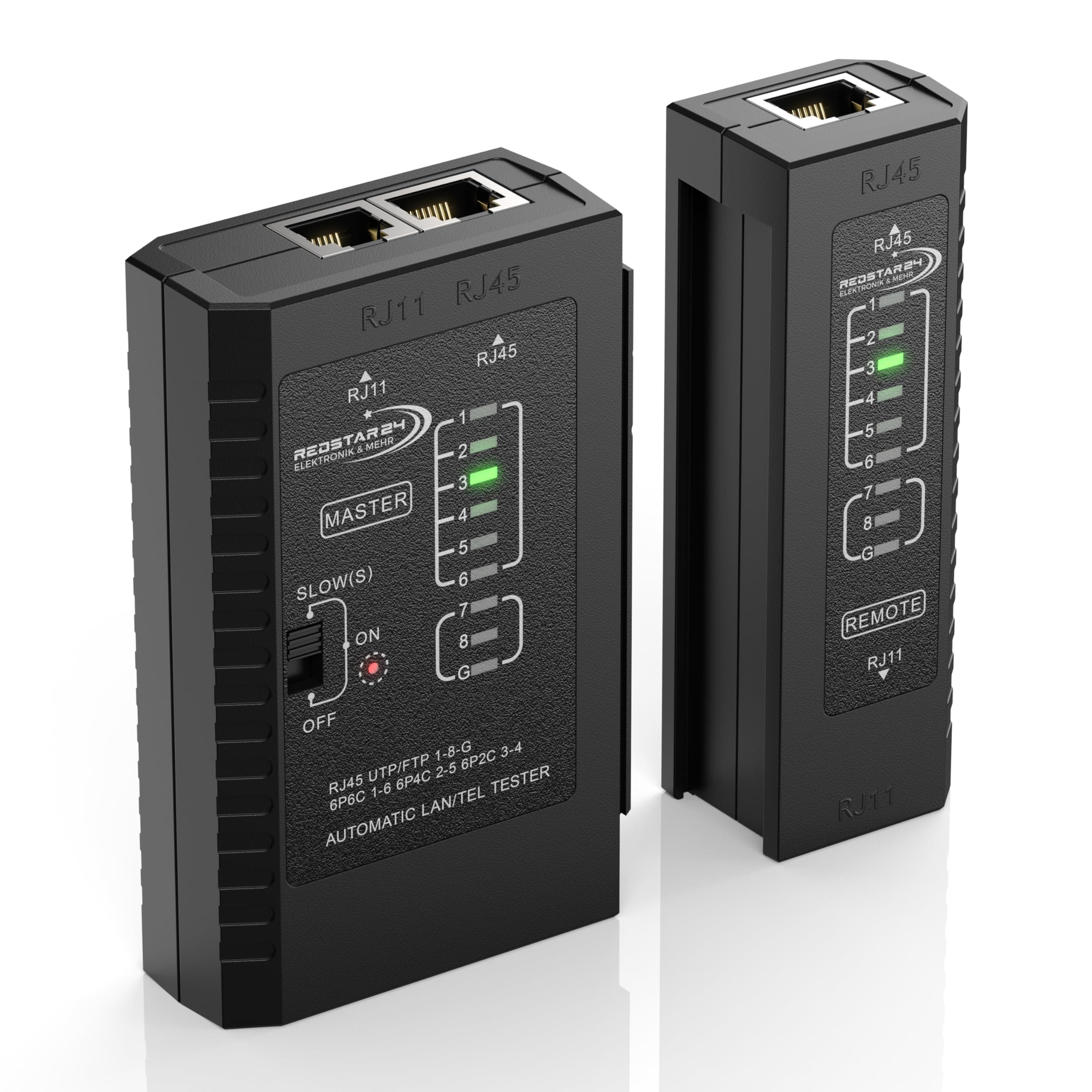 RedStar24 Tester di Rete - Tester Cavi LAN con RJ11, RJ12, RJ45 per Patch - LED di Prova per Test Precisi e Verifica di LAN e Cavo di Rete - Ideale per Test Cavi Patch e Linee