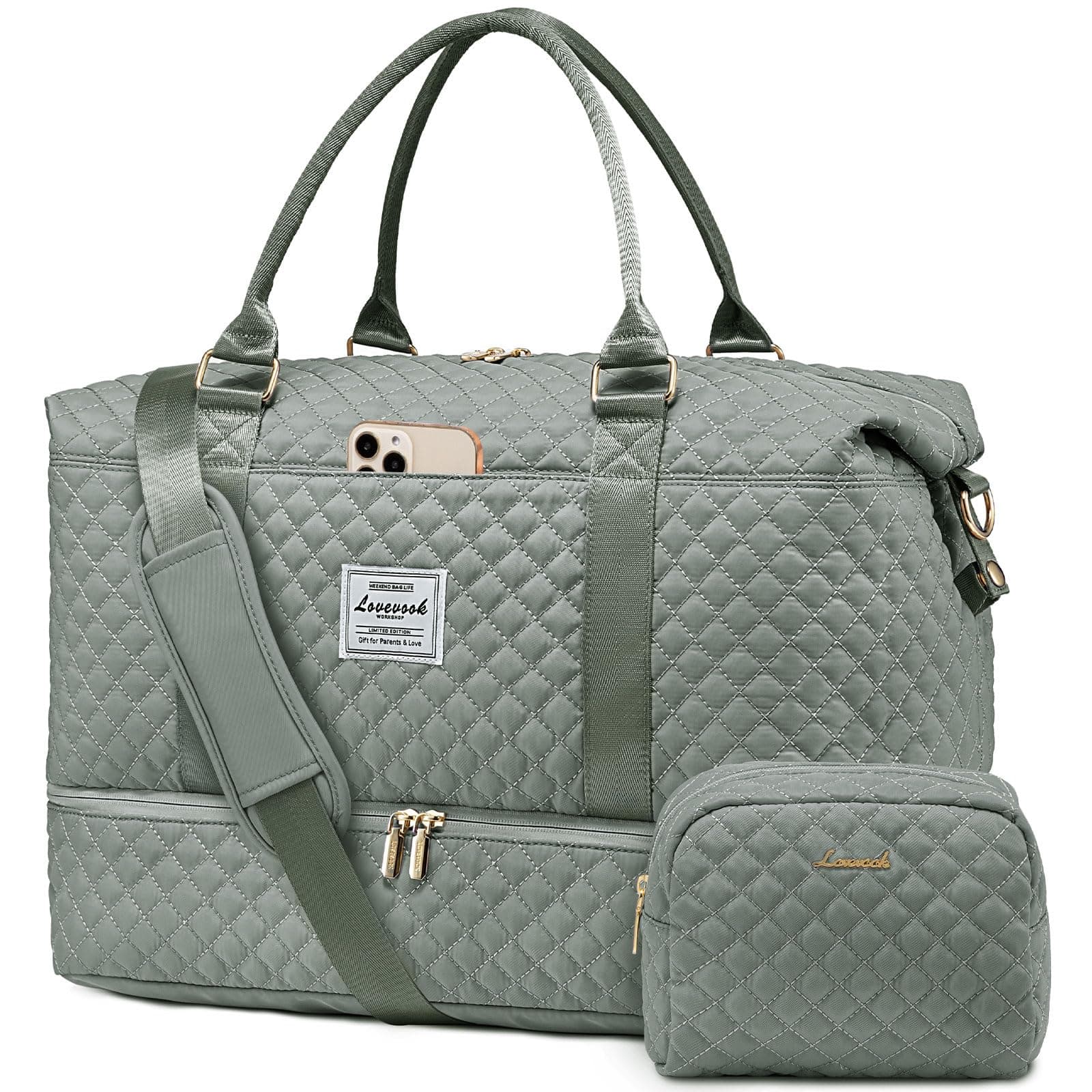 LOVEVOOK Reisetasche Damen Sporttasche Groß mit Schuhfach & Nassfach Weekender Travel Duffle Bag mit Kosmetiktasche Kliniktasche Geburt Mama Set Wasserdicht Handgepäck Tasche für Flugzeug Reise Gym