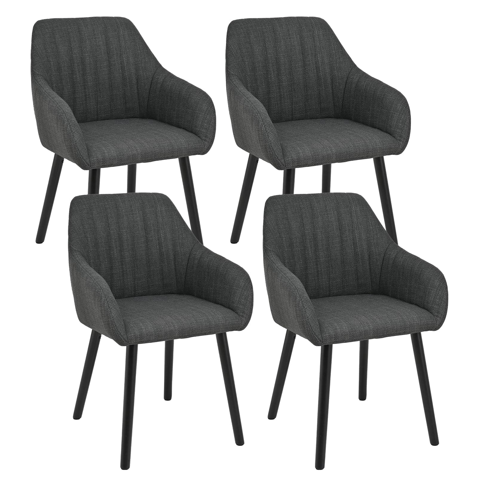 Goeurvant Juego de 4 sillas de comedor negras con reposabrazos y patas de madera para comedor, cocina, silla tapizada, silla con reposabrazos, de poliéster, para comedor, cocina, gris oscuro