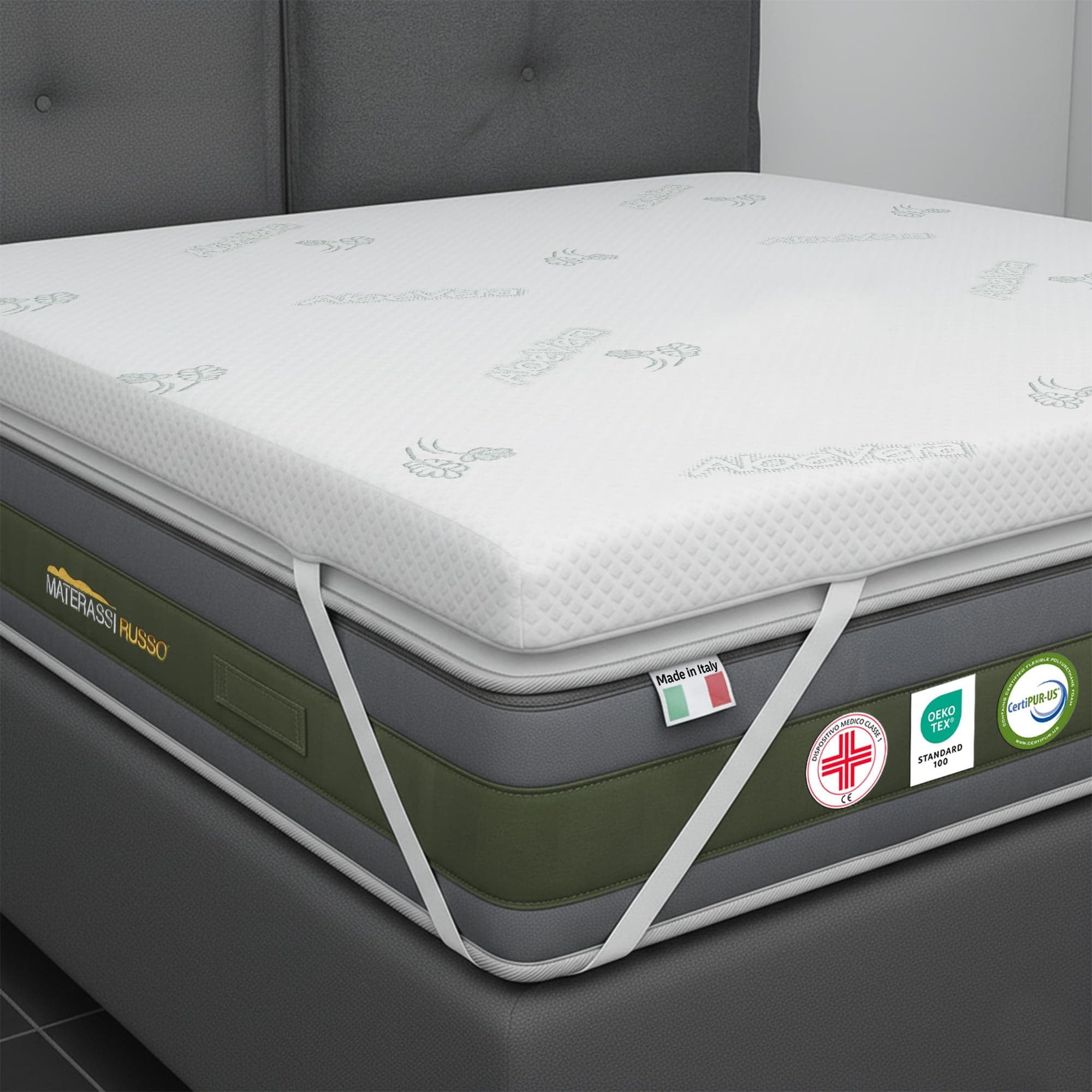 Topper matrimoniale 170x200 in Memory Foam ad Alta Densità 5 cm | Correttore materasso sfoderabile in Aloe Vera | Coprimaterasso imbottito Rinfrescante, massaggiante e traspirante | Made in Italy