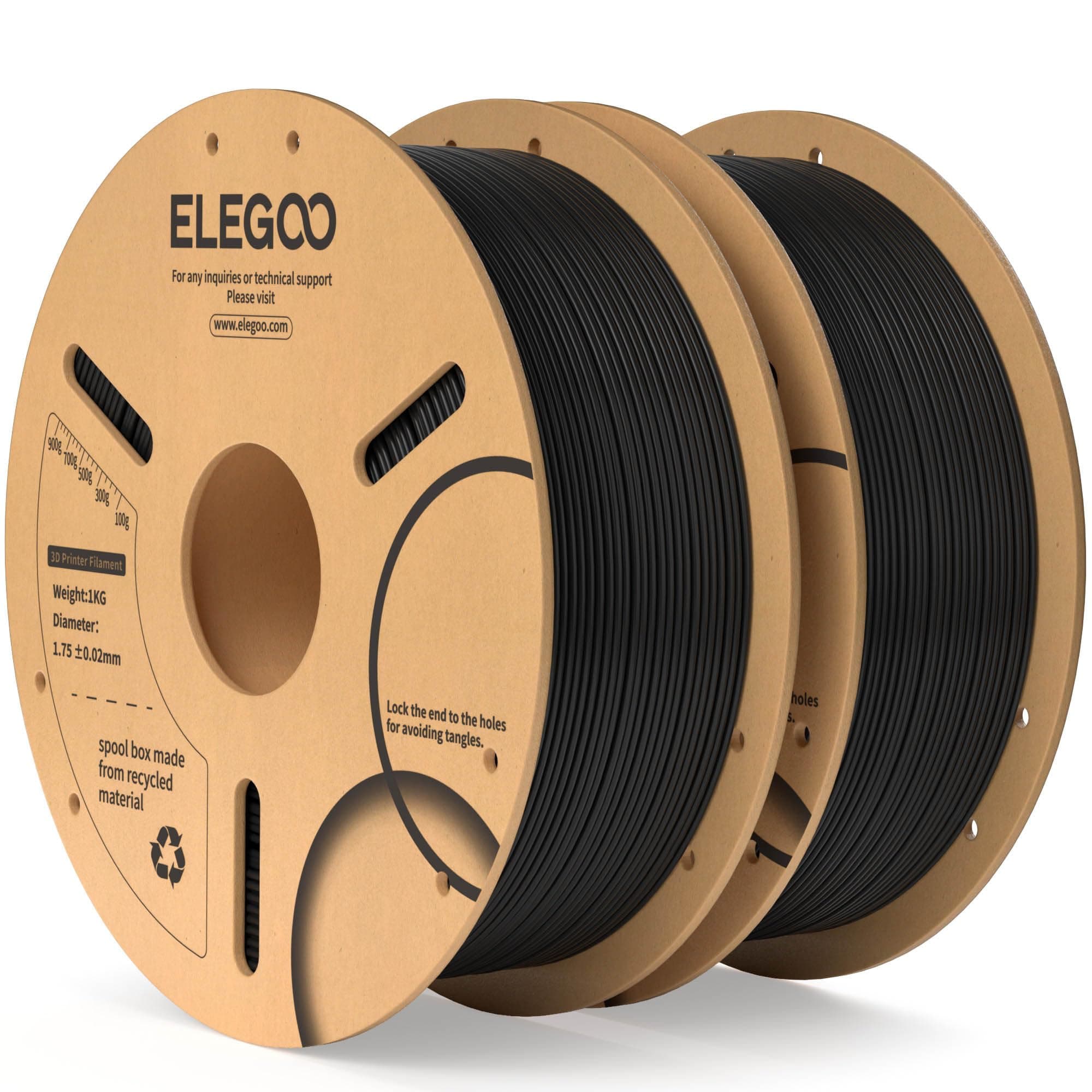 ELEGOO PLA Filament 1.75mm Schwarz 2KG, 3D Drucker Filament Maßgenauigkeit +/- 0,02 mm, 1kg Pappspule (2.2lbs) Filament-3D-Druckmaterialien Passt für die Meisten 3D Printer