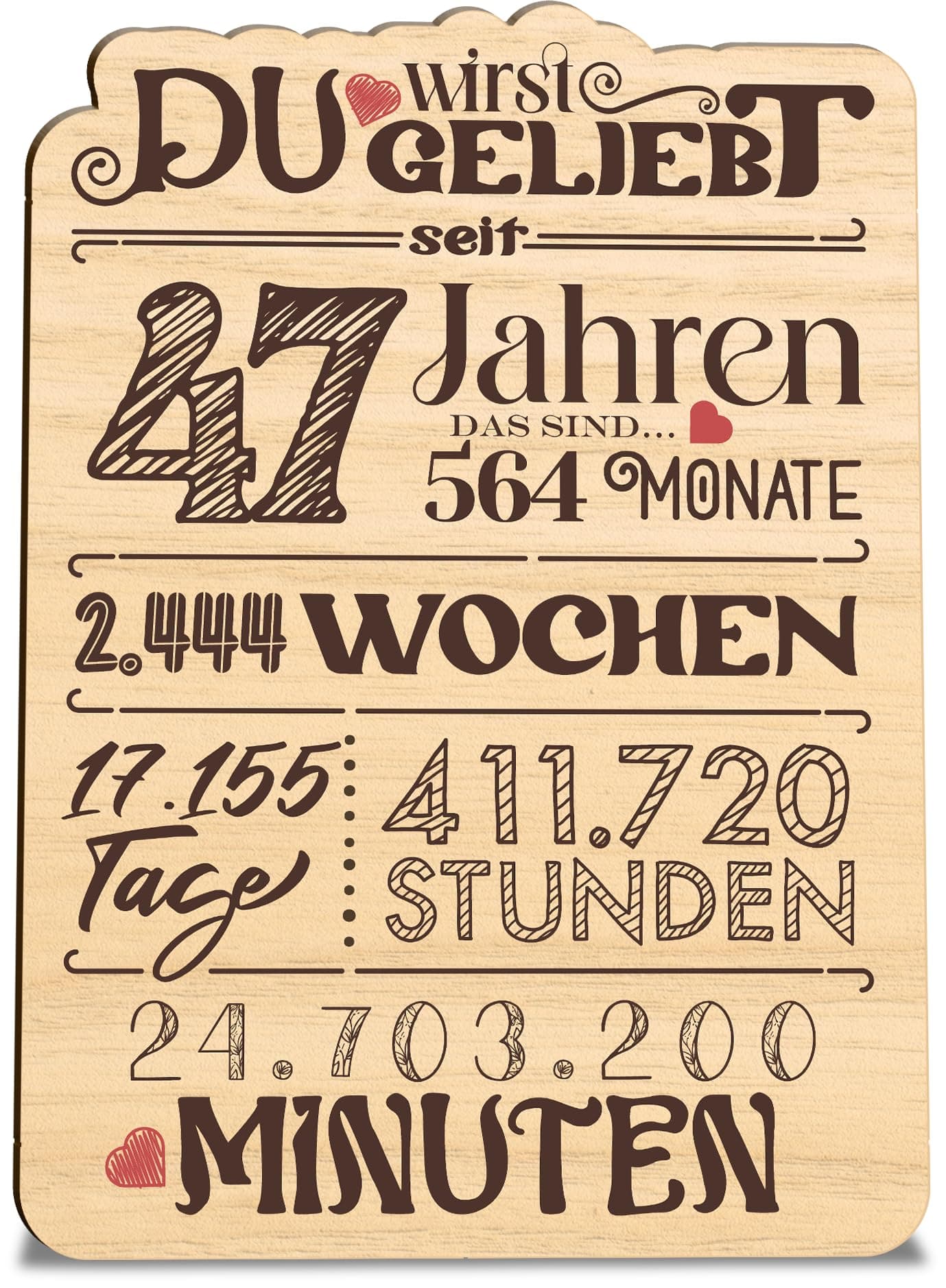 47 Geburtstag Karte Du wirst 47 Geburtstag Holzkarte - Geburtstagskarte mit Umschlag - hochwertige Geburtstag-Geburtstagskarte für Erwachsene, schön gestalteter Gruß zum Ehrentag, Grußkarte zum