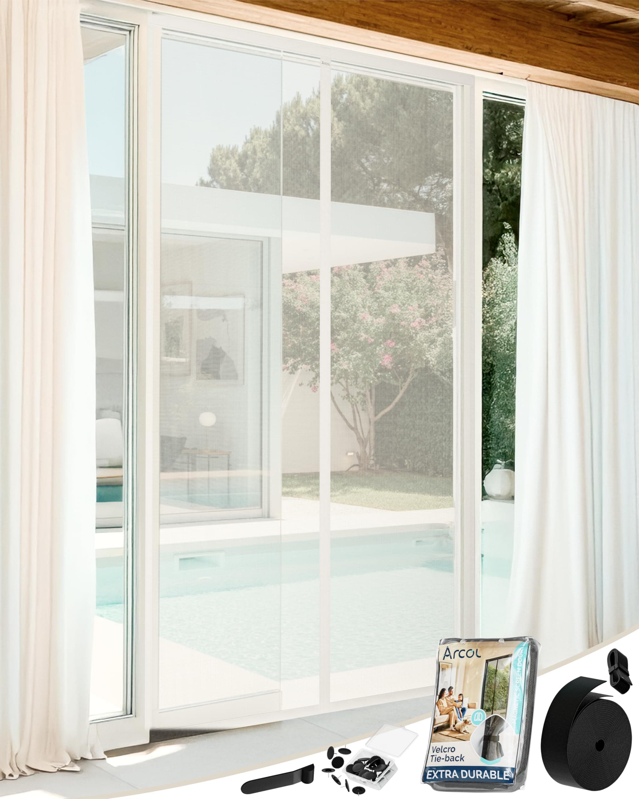 ARCOL Zanzariera Magnetica 100x250 cm Premium in Fibra di Vetro - Stop Zanzare in 3 Min., Rete Ultra-Fine Anti-Insetti, Chiusura Automatica con Magneti & Pesi, Nastro a Strappo Extra-Largo (Bianco)