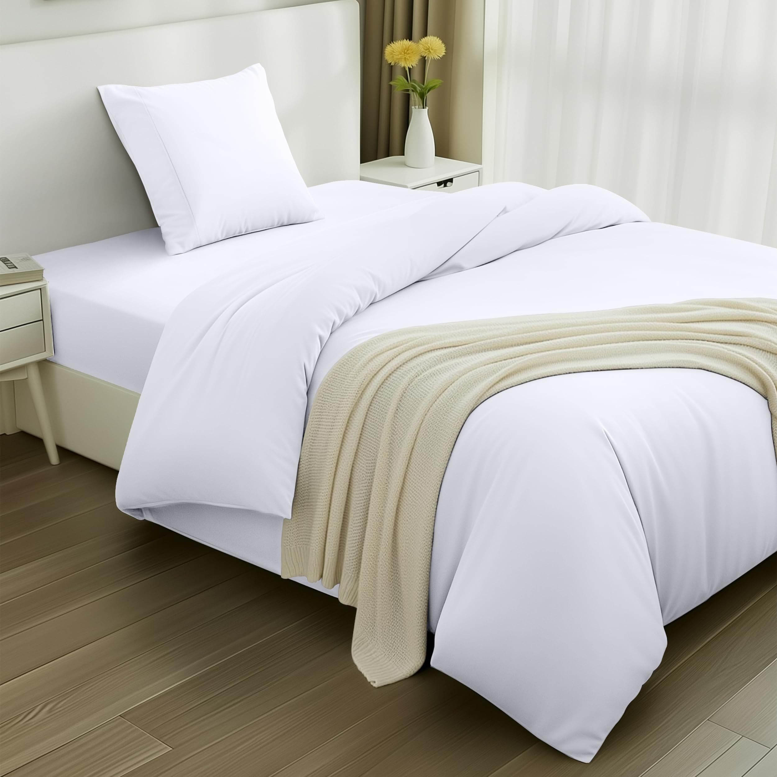 Utopia Bedding - Funda nordica 135x200cm, Sabana Bajera 90x200cm y Funda Almohada 80x80cm - Funda edredon Cama 90- Juego de Cama de Microfibra cepillada Suave (Blanc)
