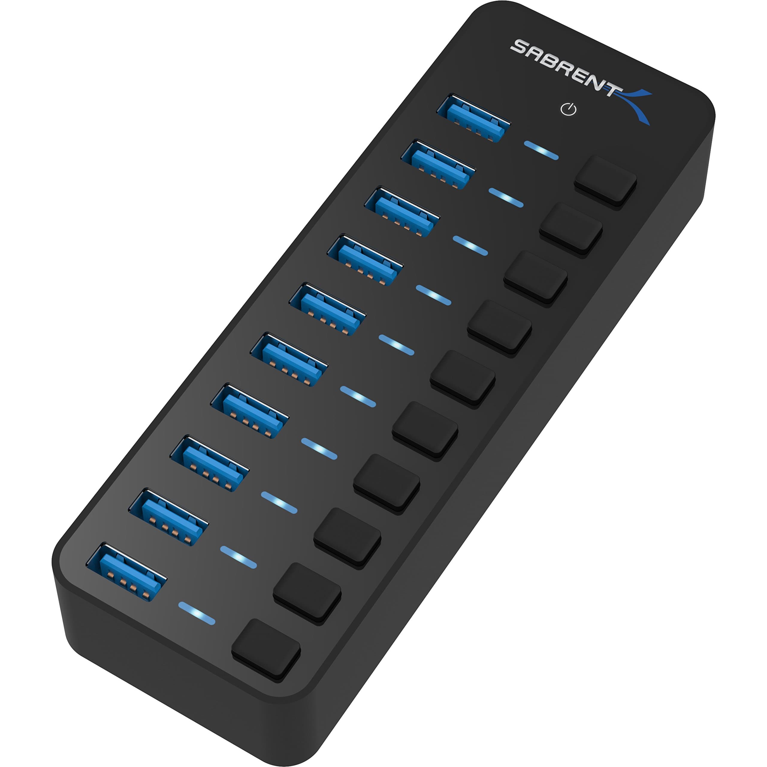 SABRENT Hub de 10 Puertos USB con interruptores de alimentación Individuales y LED Incluye Adaptador de Corriente de 60W 12V/5A | USB 3.0 | para PS5, Xbox, PC, Ordenador portátil, Gaming [HB-BU10]