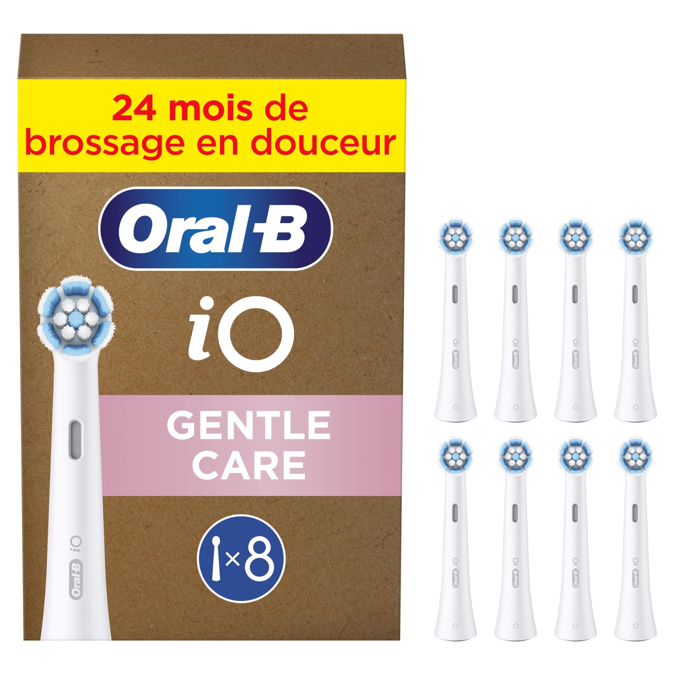 Oral-B Brossettes de Rechange Gentle Care, lot de 8, Blanches | Recharges Brosse à Dents Électrique iO, 4000 Brins Souples pour un Brossage Doux sur les Gencives, Emballage en Carton