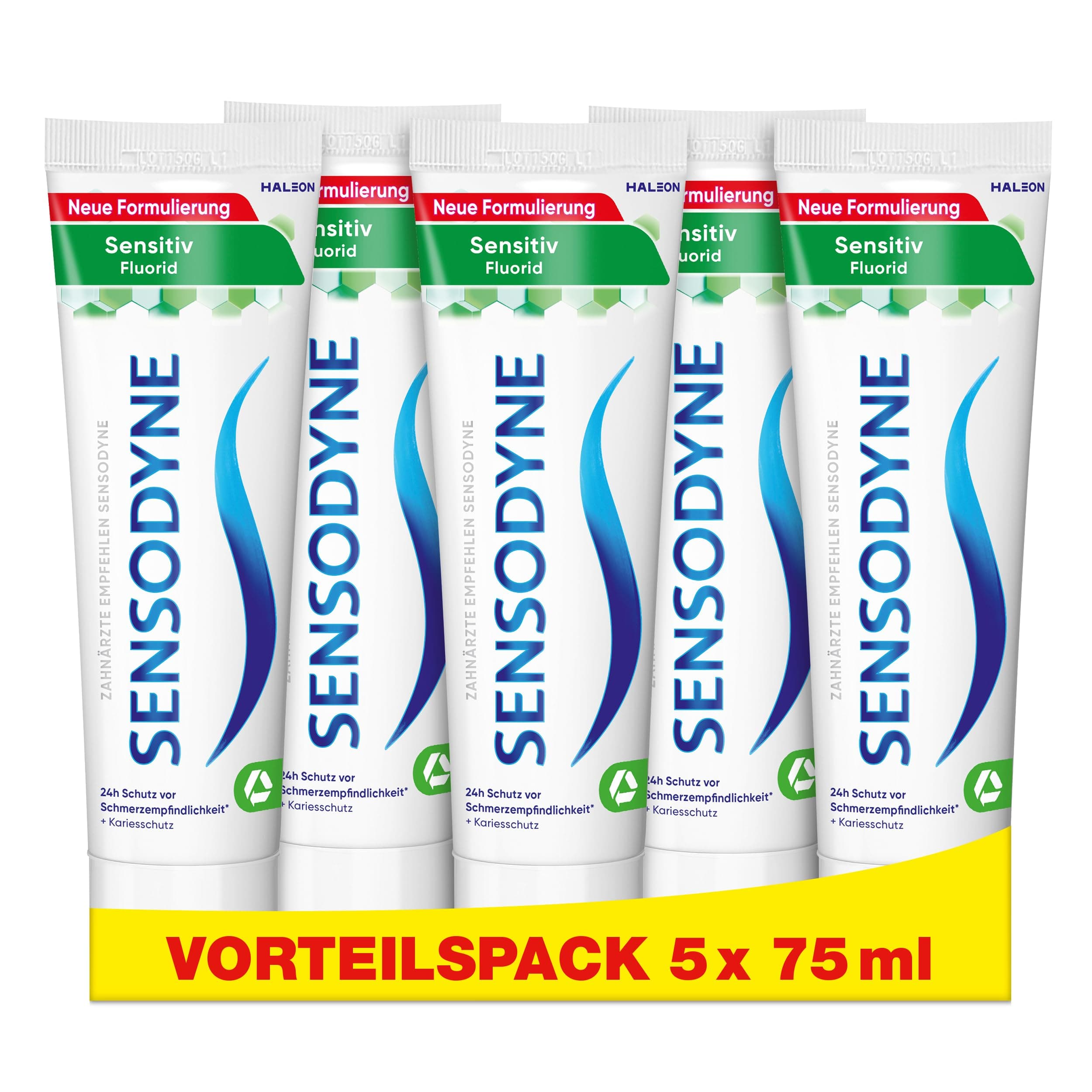 Zahnpasta - Sensodyne Sensitiv Fluorid, tägliche Zahncreme zum Schutz vor Karies, bei schmerzempfindlichen Zähnen, 75ml