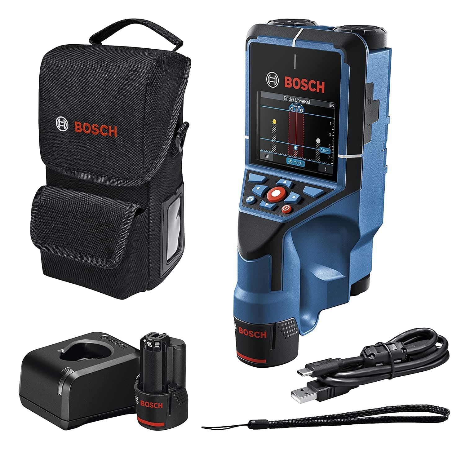 Bosch Professional Scanner Mural D-tect 200 C (2 Batteries 12V, détection de câbles sous tensions (ou Non), tuyaux métal ou Plastique, Montants et cavités) - Amazon Exclusive Set