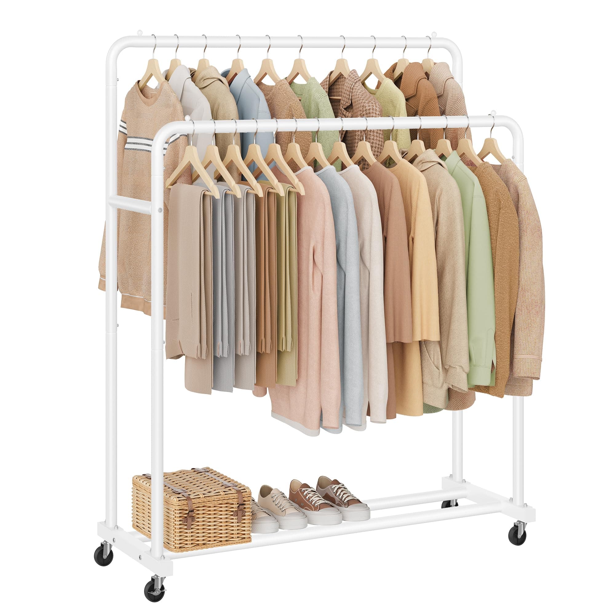 SONGMICS Stand Appendiabiti con Ruote, Attaccapanni, 2 Ruote con Freno, Camera da Letto, Portata fino a 90 kg, 46,5 x 110 x 155,5 cm, Bianco Opaco HSR017WG01