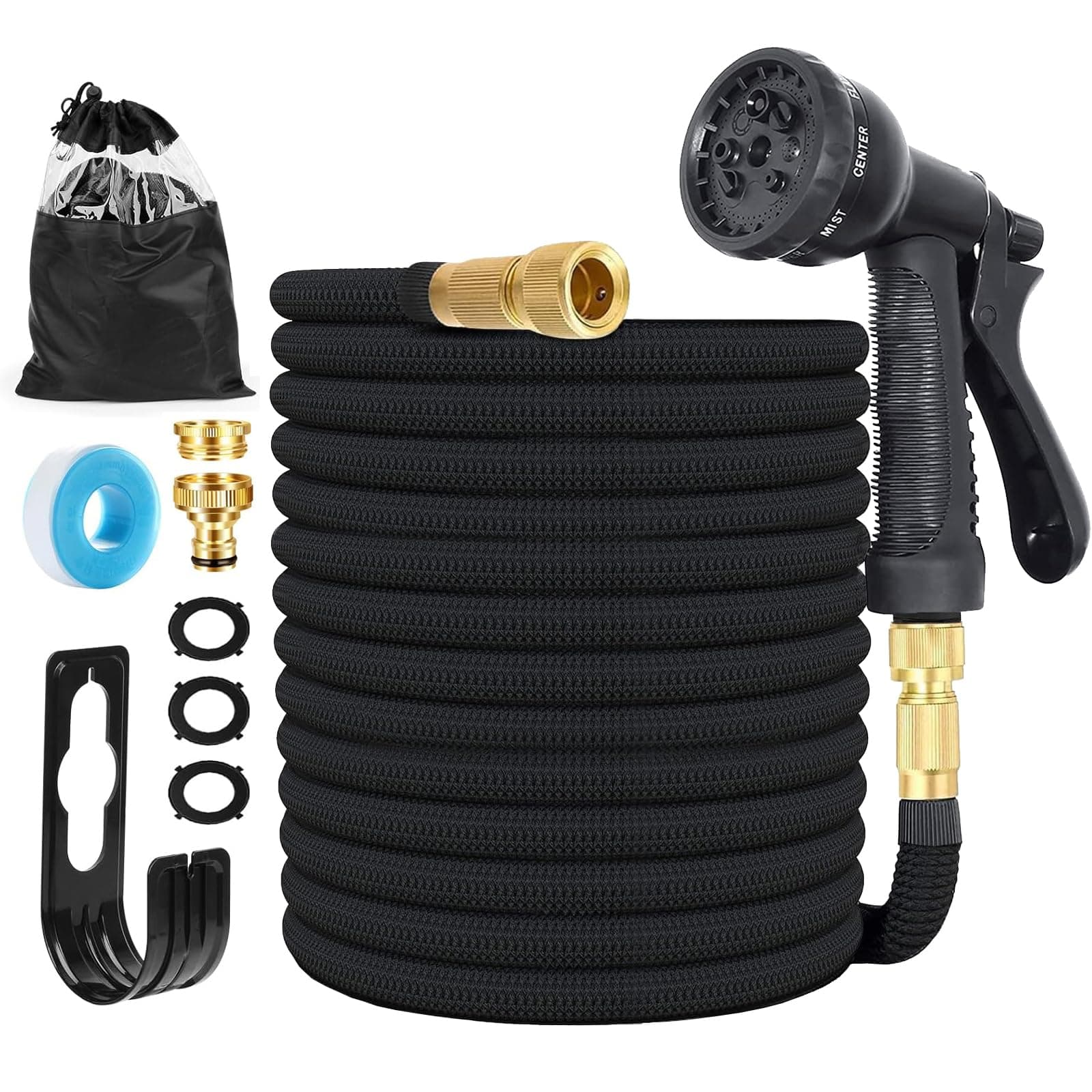 Manguera de Jardin Extensible 7.5M (3x2.5M), Mangueras Jardin con Pistola Rociadora de 8 Funciones Manguera Flexible y Ligera para Lavado de Coche, Jardín, Lavar la Mascota con Bolsa de Almacenamiento